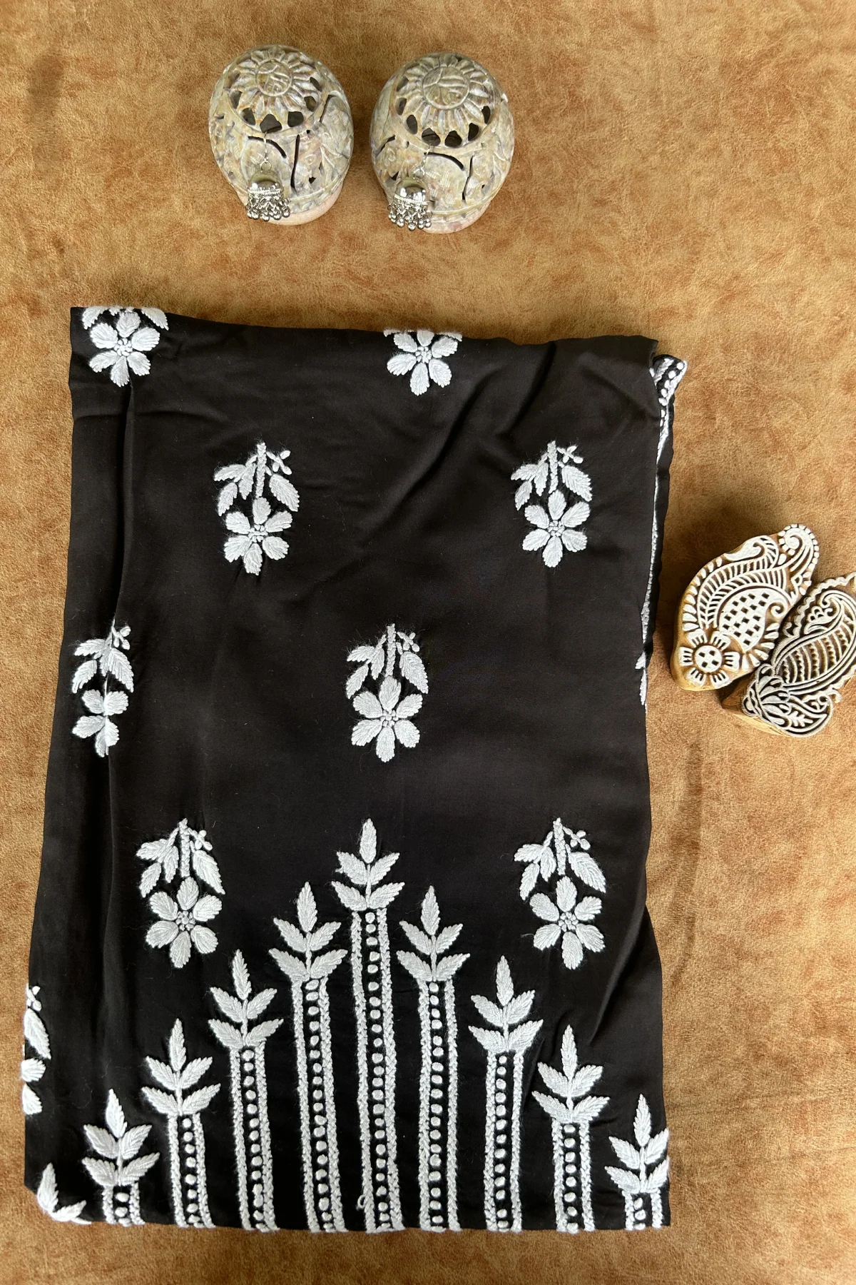 Arsh Handcrafted Black Modal Chikan Kurti - Image 2