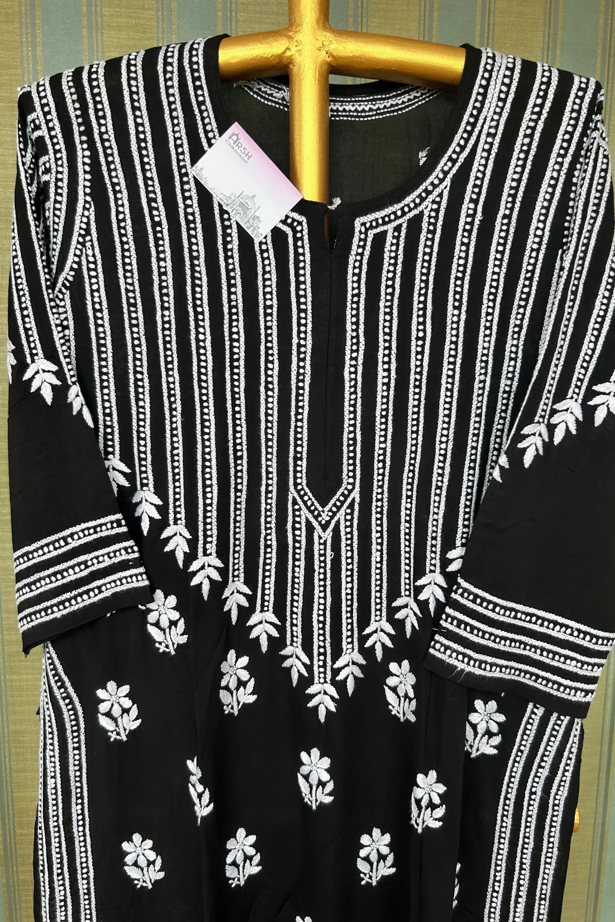 Arsh Handcrafted Black Modal Chikan Kurti - Image 5