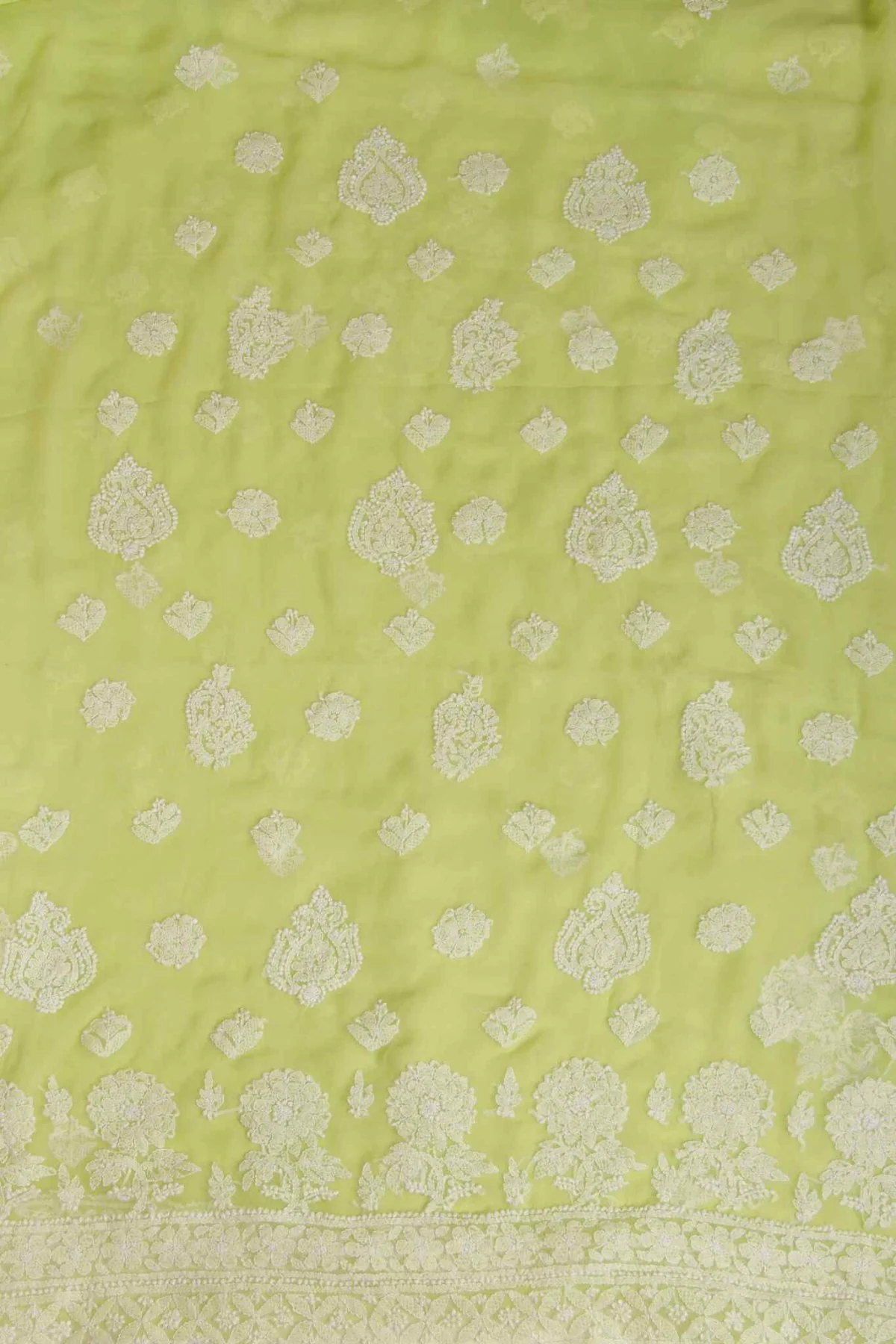 Arsh Handcrafted Neon Green Georgette Unstitched Chikankari 3pc Suit - Image 3