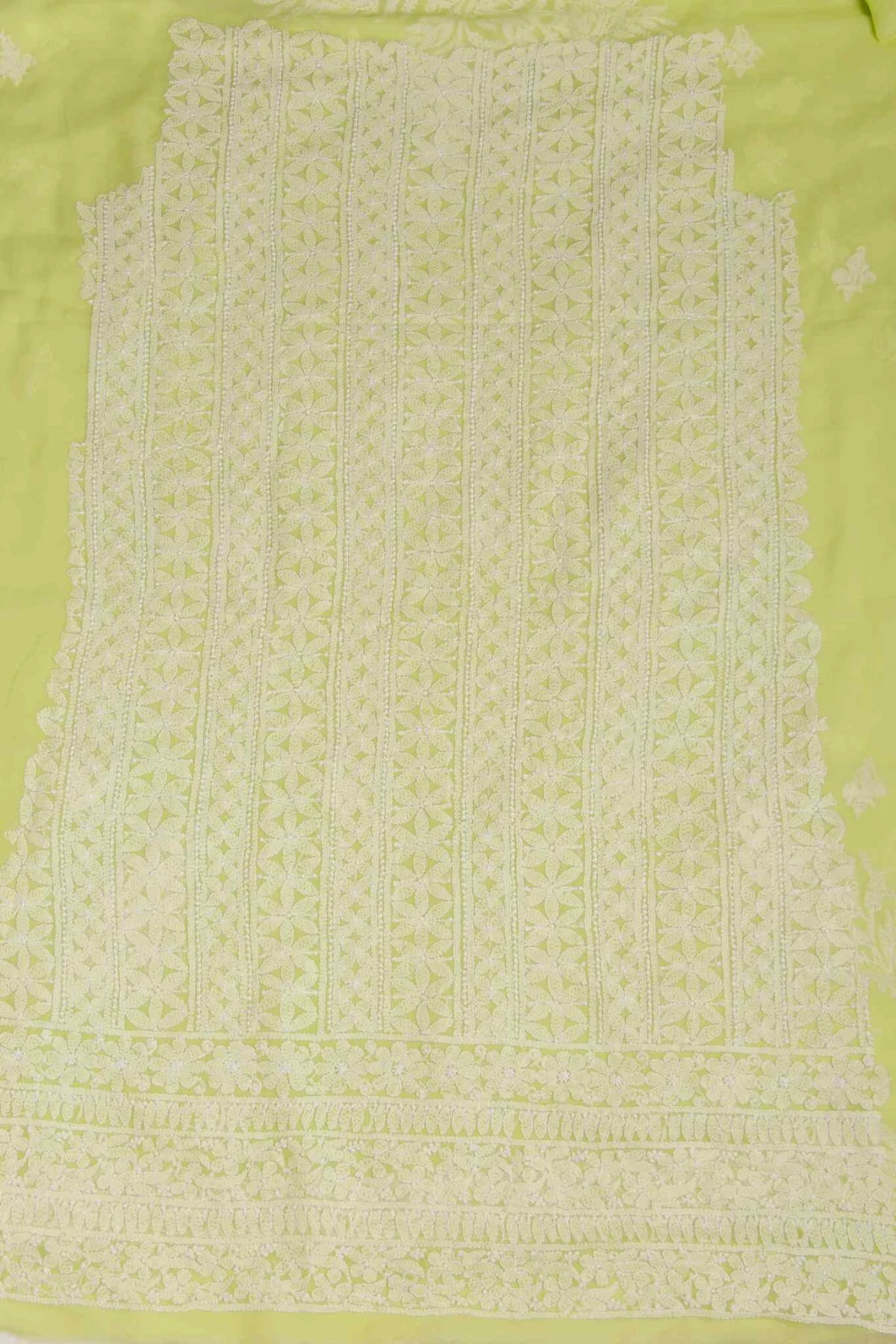 Arsh Handcrafted Neon Green Georgette Unstitched Chikankari 3pc Suit Set - Image 2