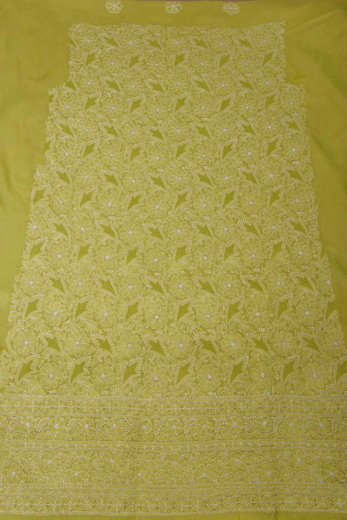 Arsh Handcrafted Parrot Green Cotton Unstitched Chikankari Front Jaal 3pc Suit - Image 2