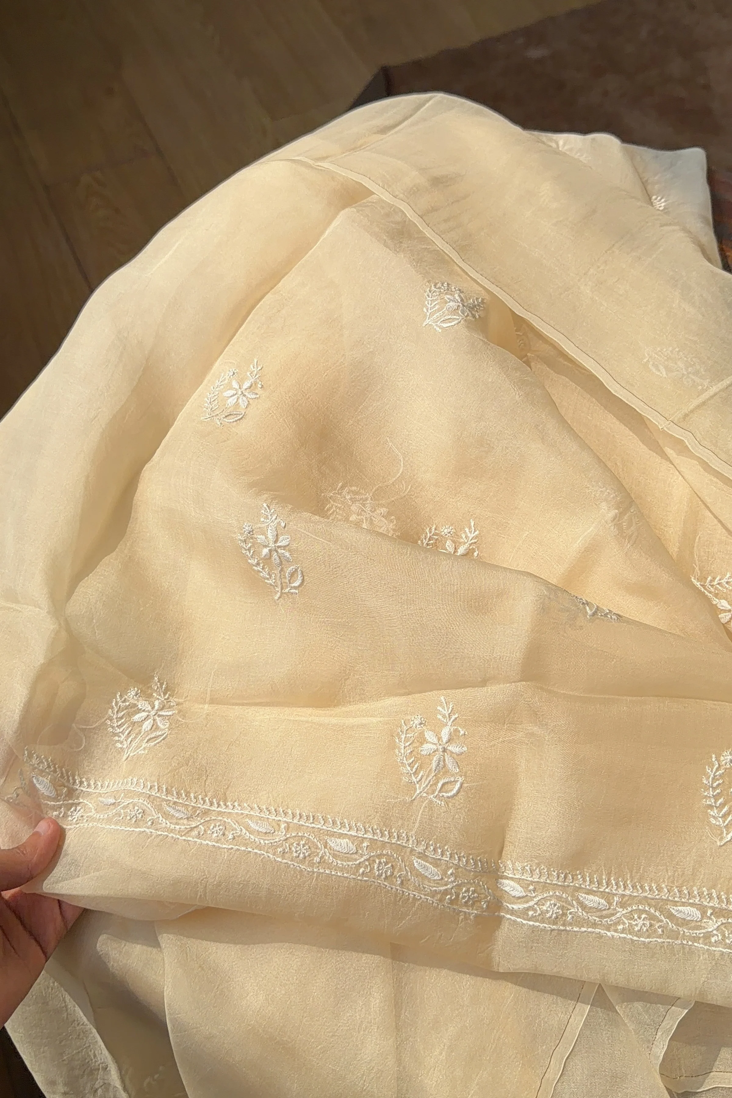 Arsh Handcrafted Pastel Mango Pure Organza Kurta and Dupatta set - Image 6