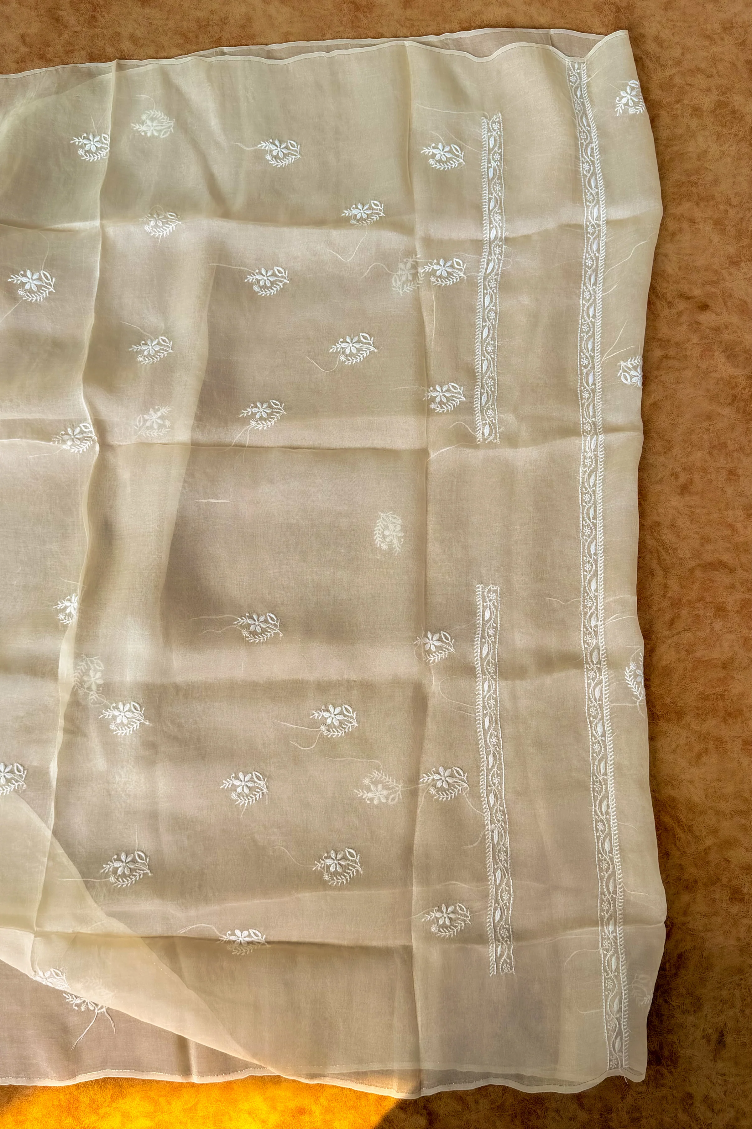 Arsh Handcrafted Pastel Mango Pure Organza Kurta and Dupatta set - Image 7