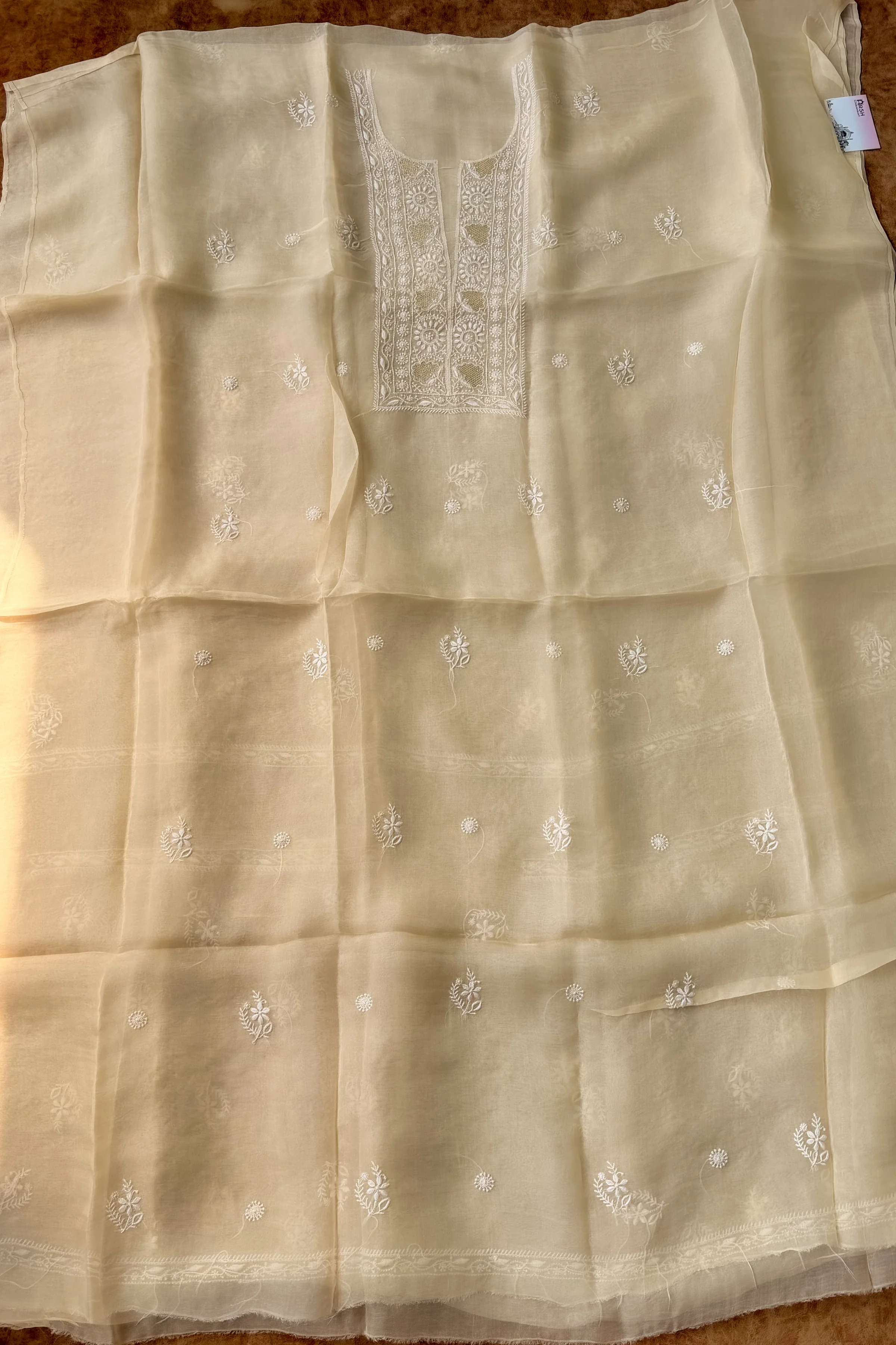Arsh Handcrafted Pastel Mango Pure Organza Kurta and Dupatta set - Image 8
