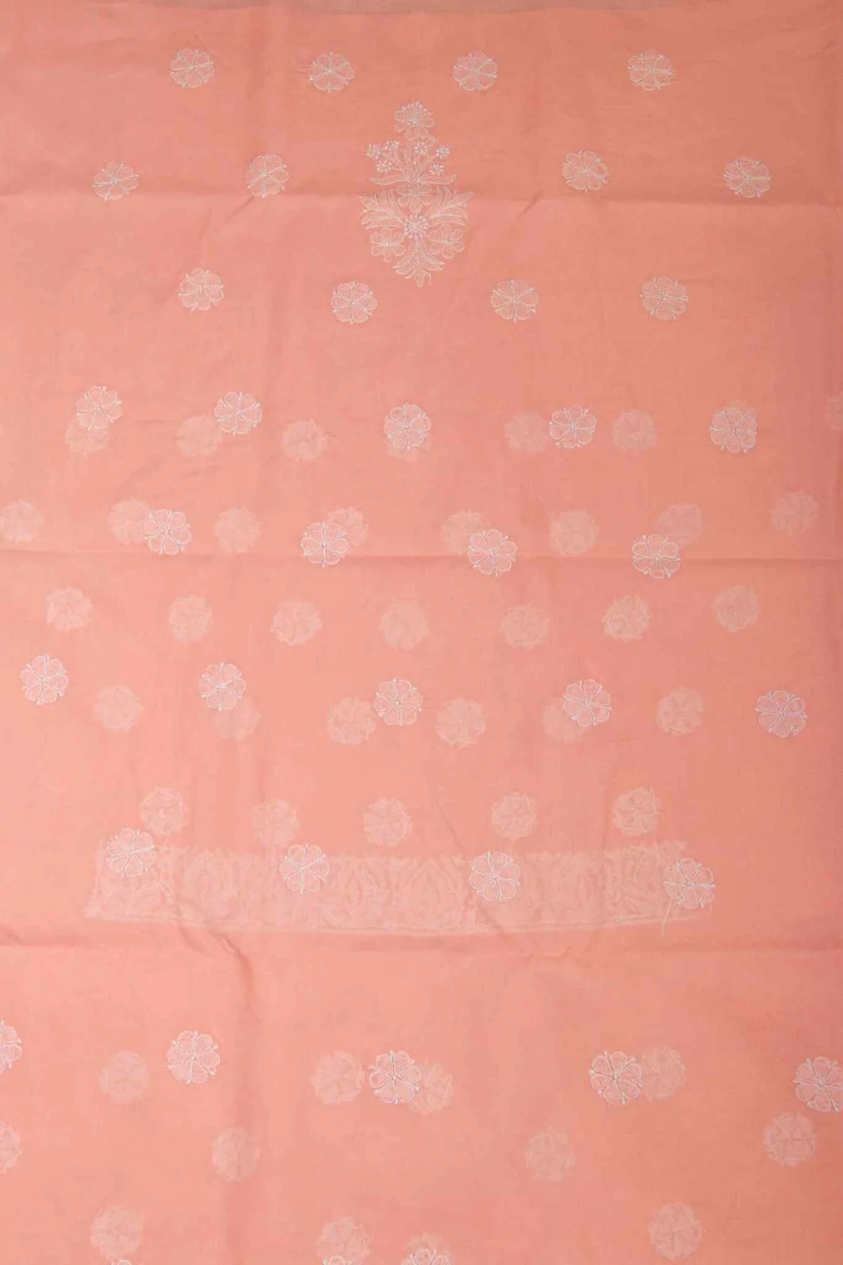 Arsh Handcrafted Peach Cotton Unstitched Chikankari Front Jaal 3pc Suit - Image 2