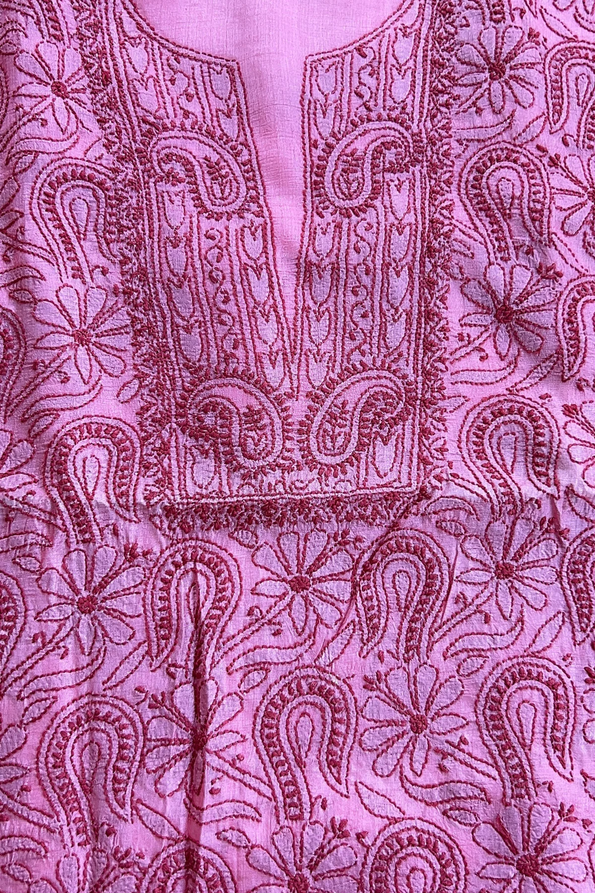 Arsh Handcrafted Pink Pure Silk Unstitched Chikankari 3pc Suit Set - Image 4