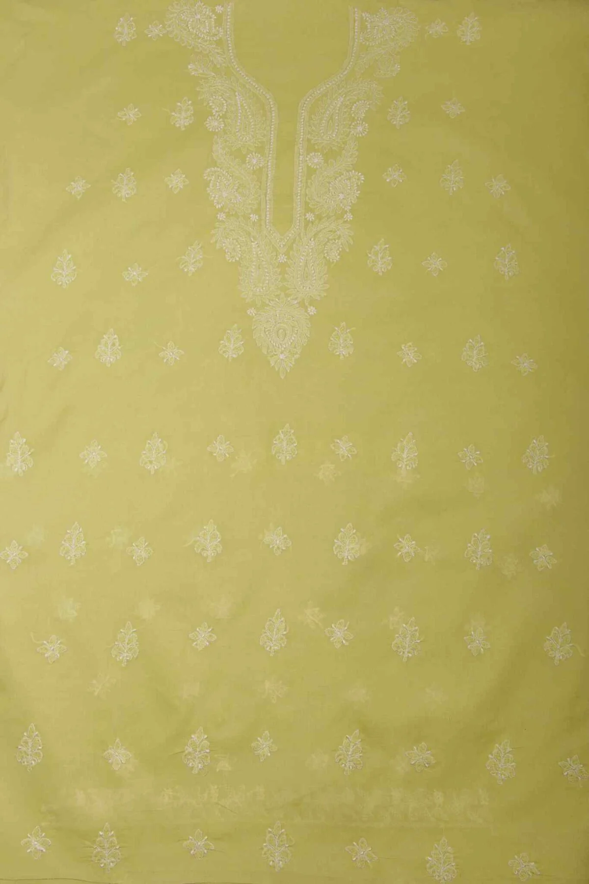 Arsh Handcrafted Pista Green Cotton Unstitched Chikankari Front Jaal 3pc Suit - Image 2