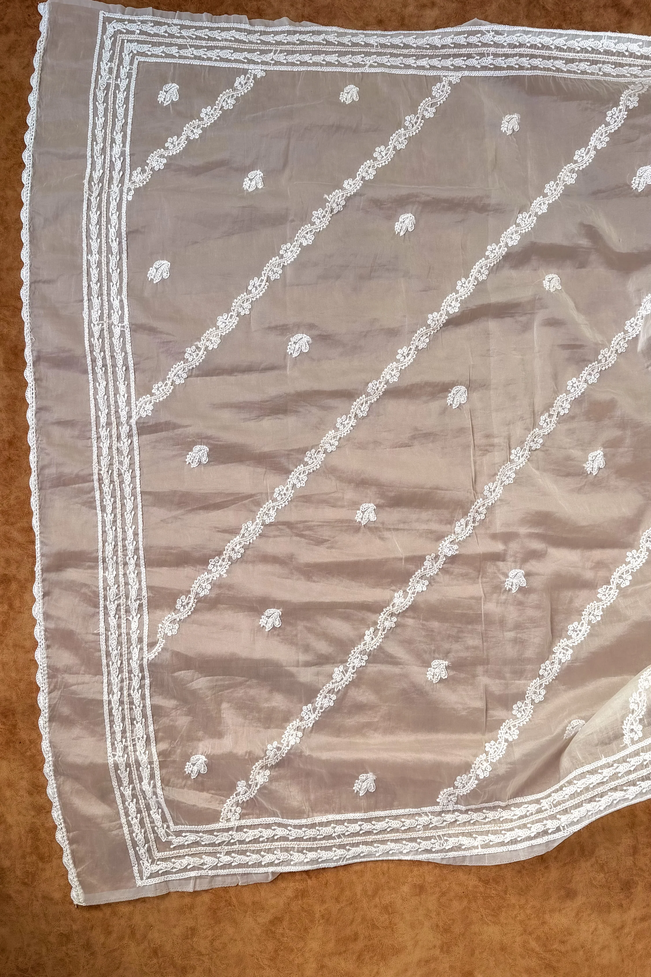 Arsh Handcrafted Pure Organza Chikankari Dupatta - Image 5
