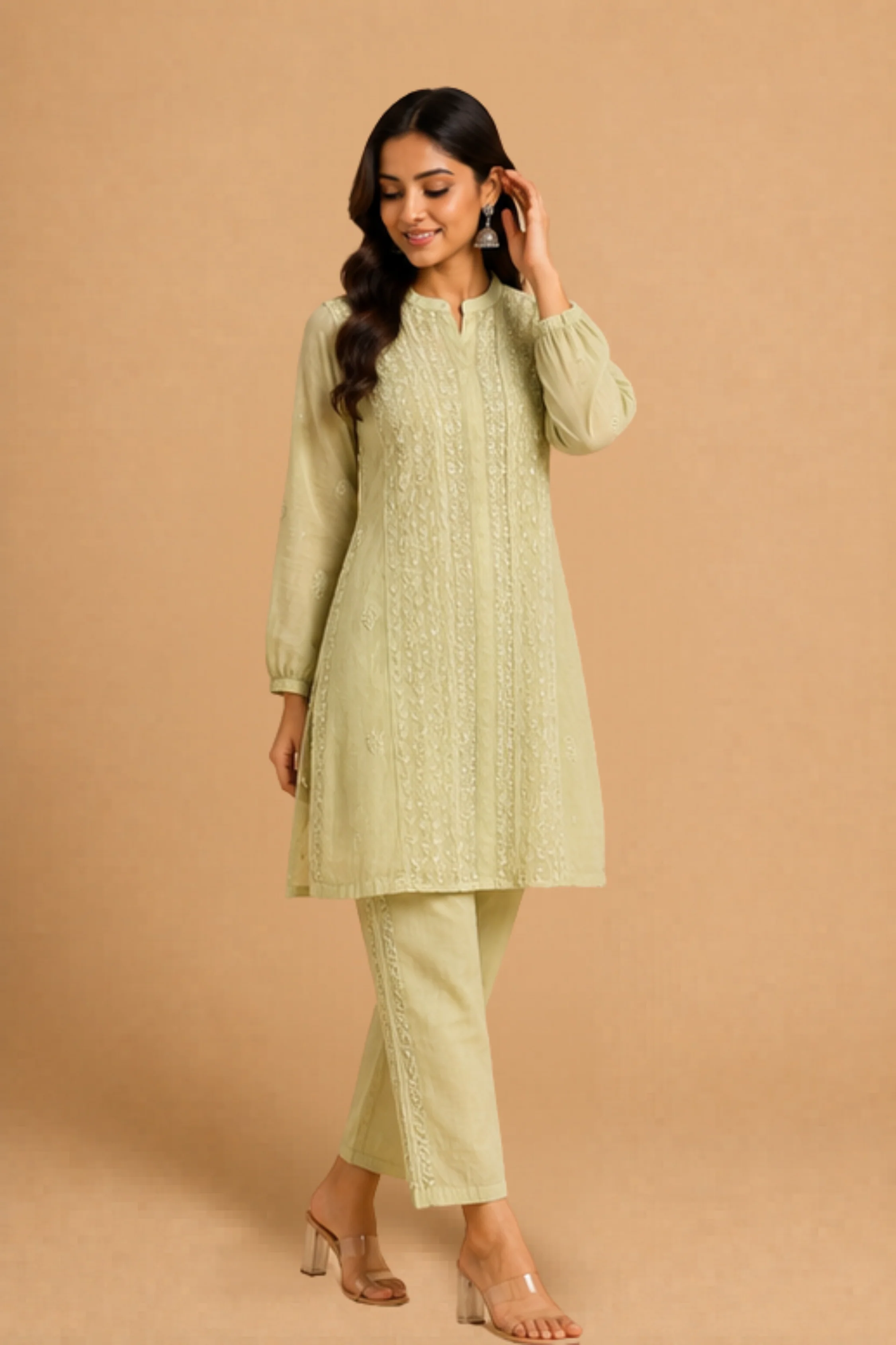 Arsh Handcrafted Pure Mul Chanderi Chikankari Semi Stiched Coord Set - Image 2