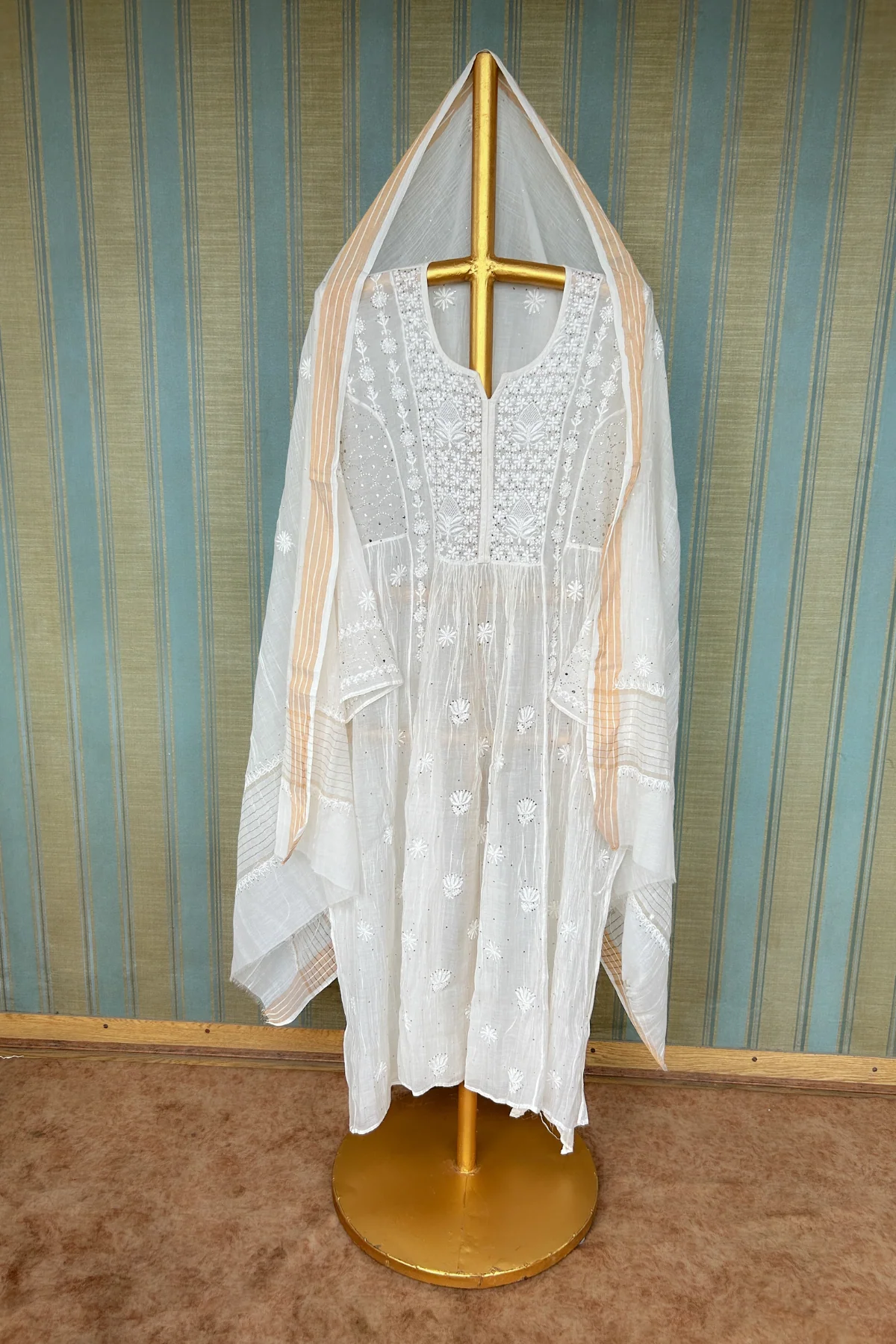 Arsh Handcrafted Pure Mul Chanderi Kurti and Dupatta Semi Stitched Set - Image 7
