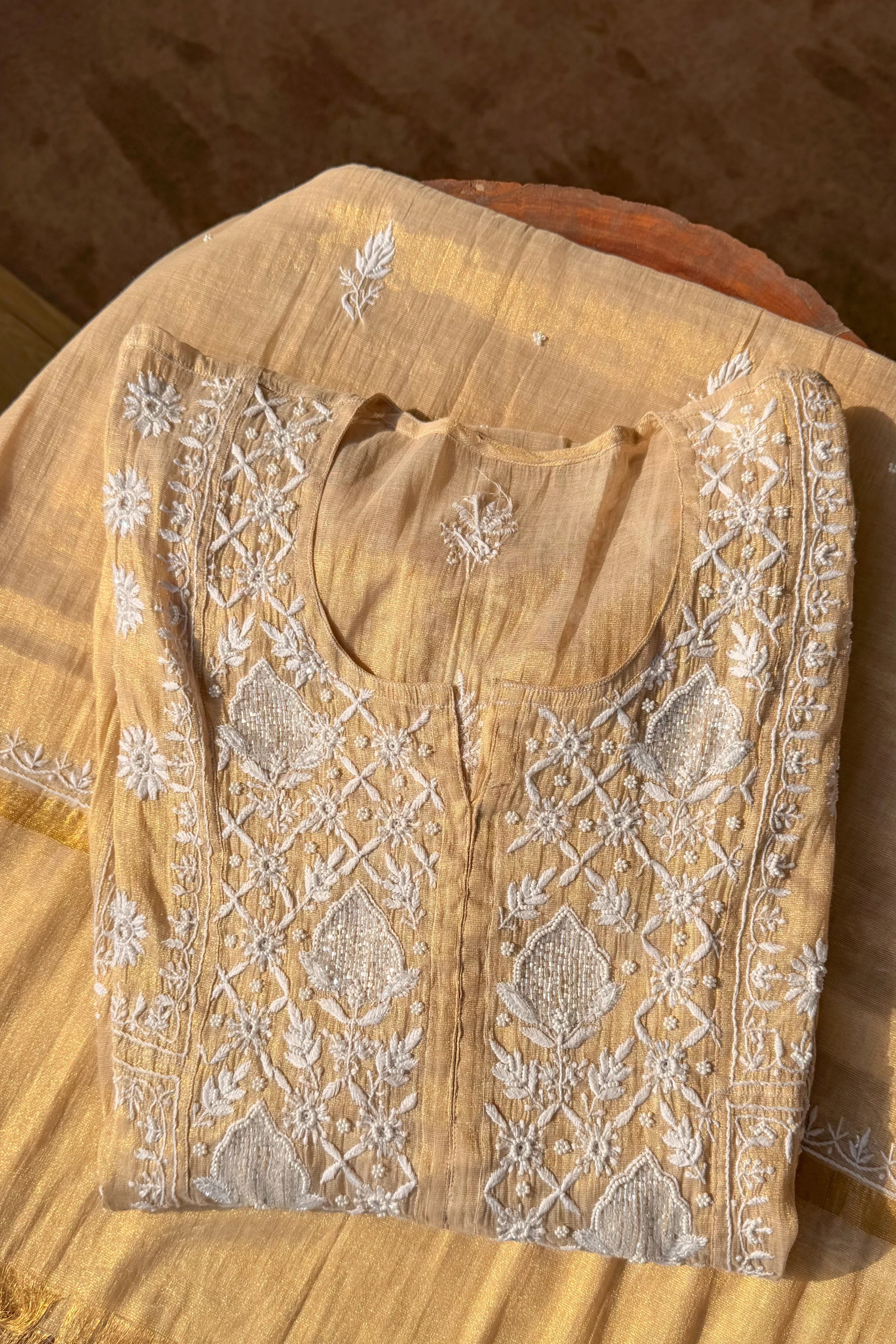 Arsh Handcrafted Mul Chanderi Kurti and Dupatta Semi Stitched Set - Image 11