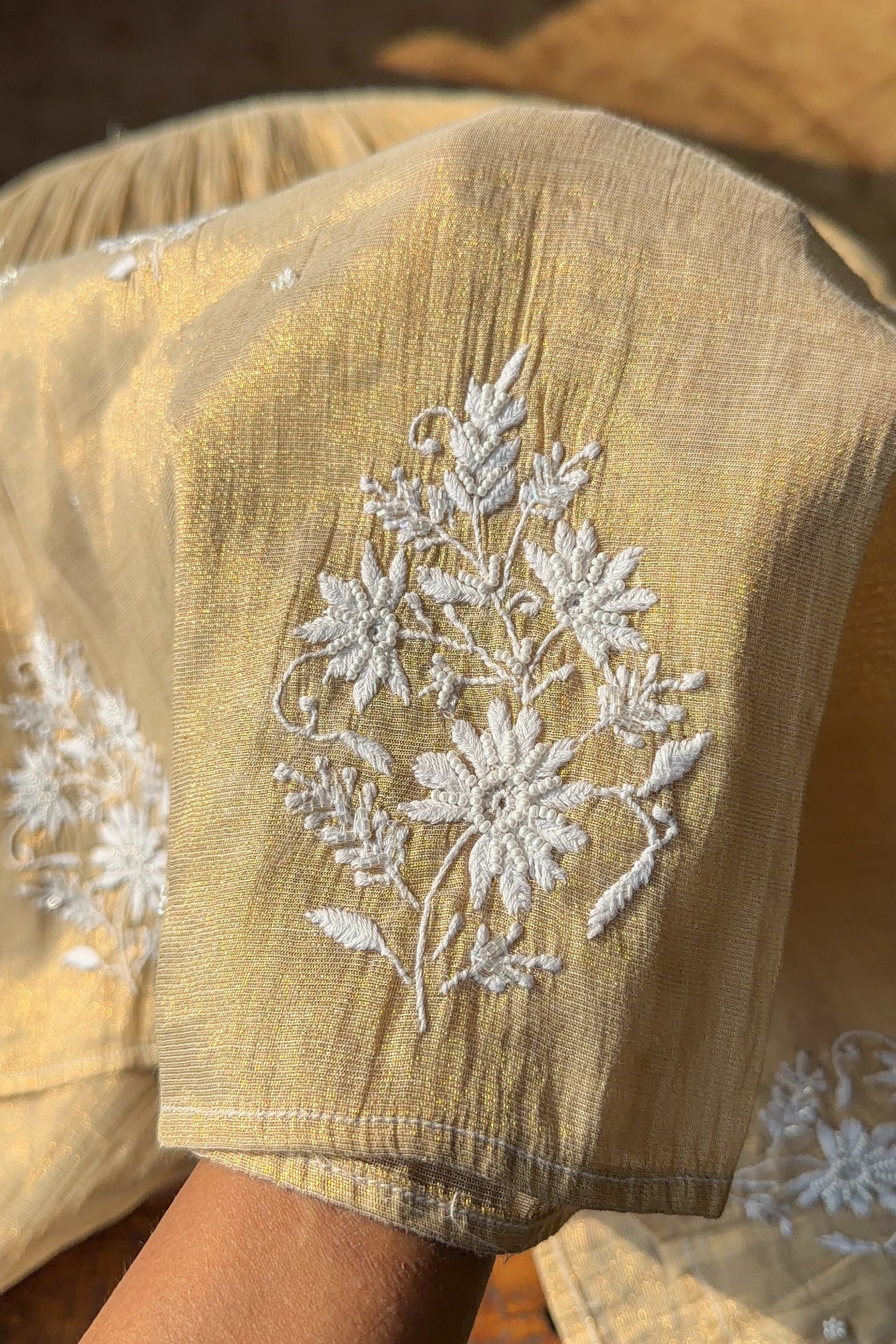 Arsh Handcrafted Mul Chanderi Kurti and Dupatta Semi Stitched Set - Image 6