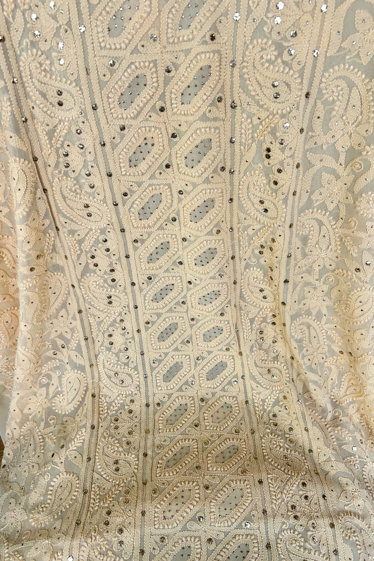 Arsh Handcrafted Pure Viscose Georgette Fawn Unstitched Chikankari Kurti Piece.