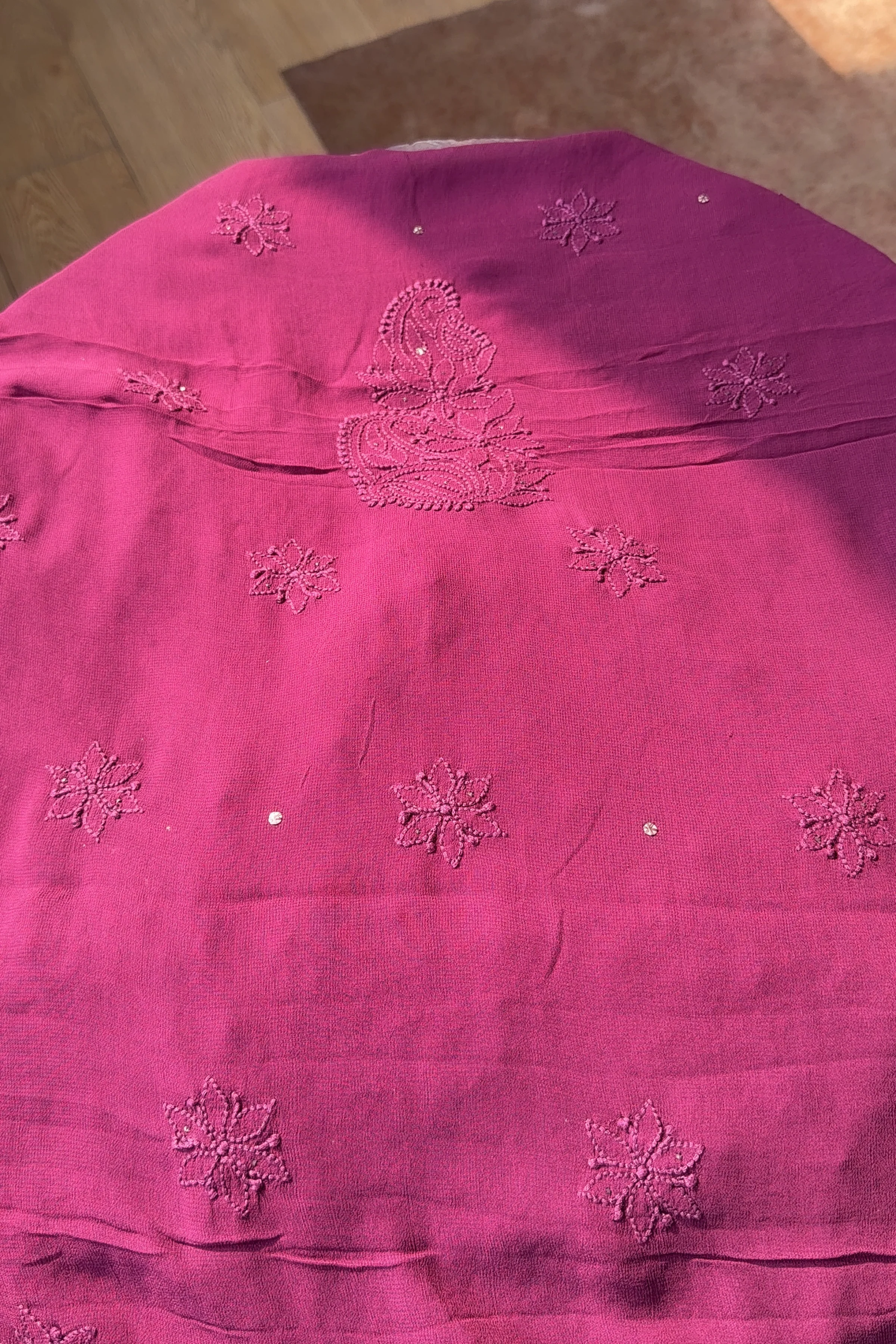 Arsh Handcrafted Pure Viscose Georgette Unstitched Chikankari Kurti Piece - Image 4