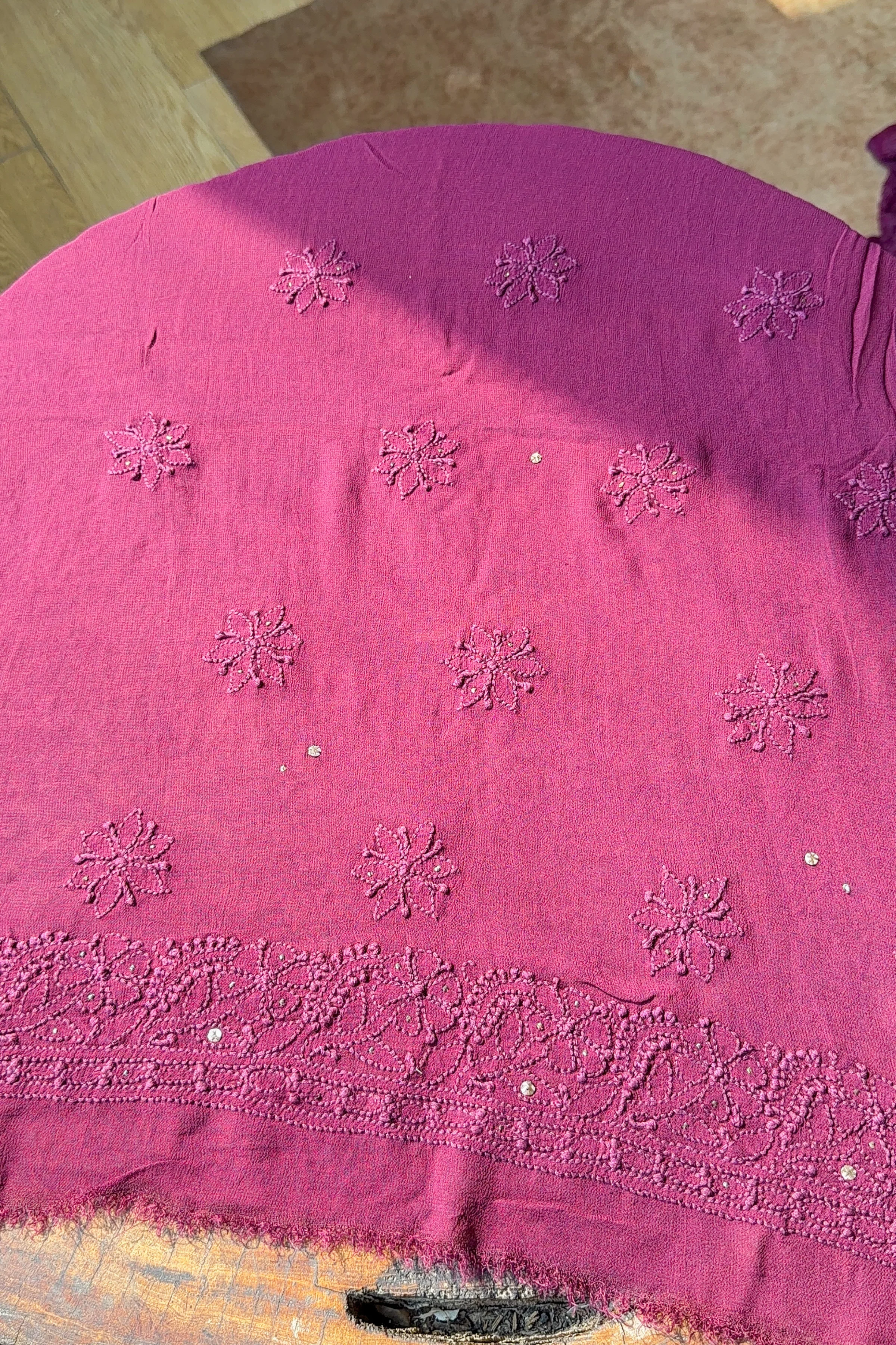 Arsh Handcrafted Pure Viscose Georgette Unstitched Chikankari Kurti Piece - Image 5