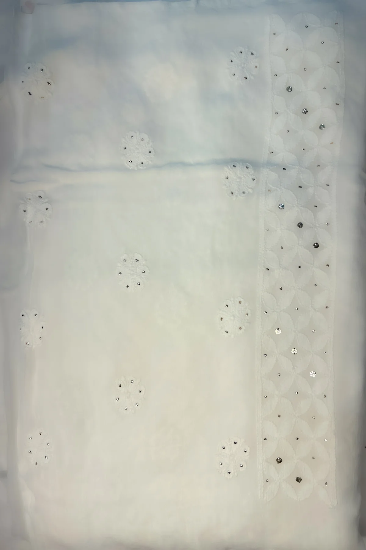 Arsh Handcrafted Pure Viscose Georgette white Unstitched Chikankari 3pc Suit Set - Image 3