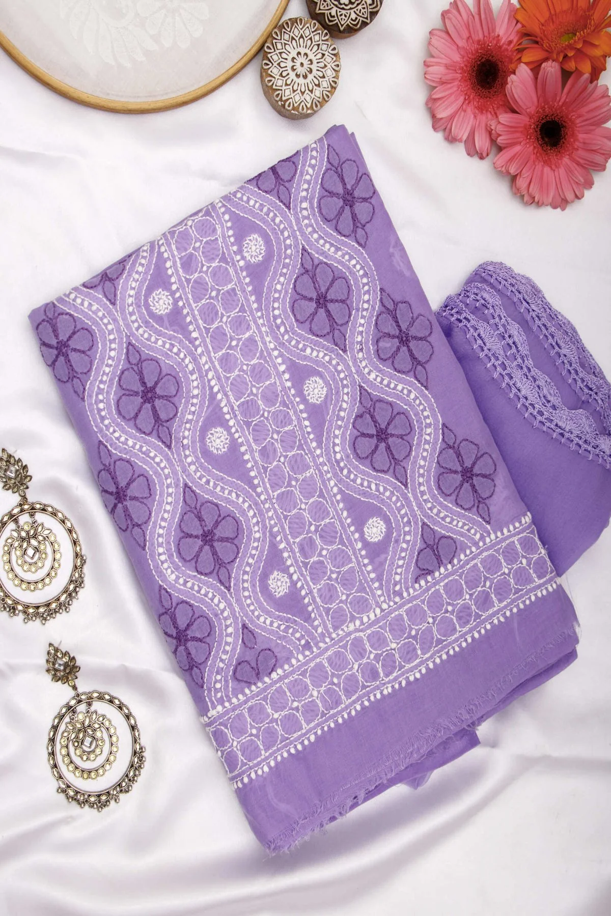 Arsh Handcrafted Purple Cotton Unstitched 3pc Suit Set - Image 2