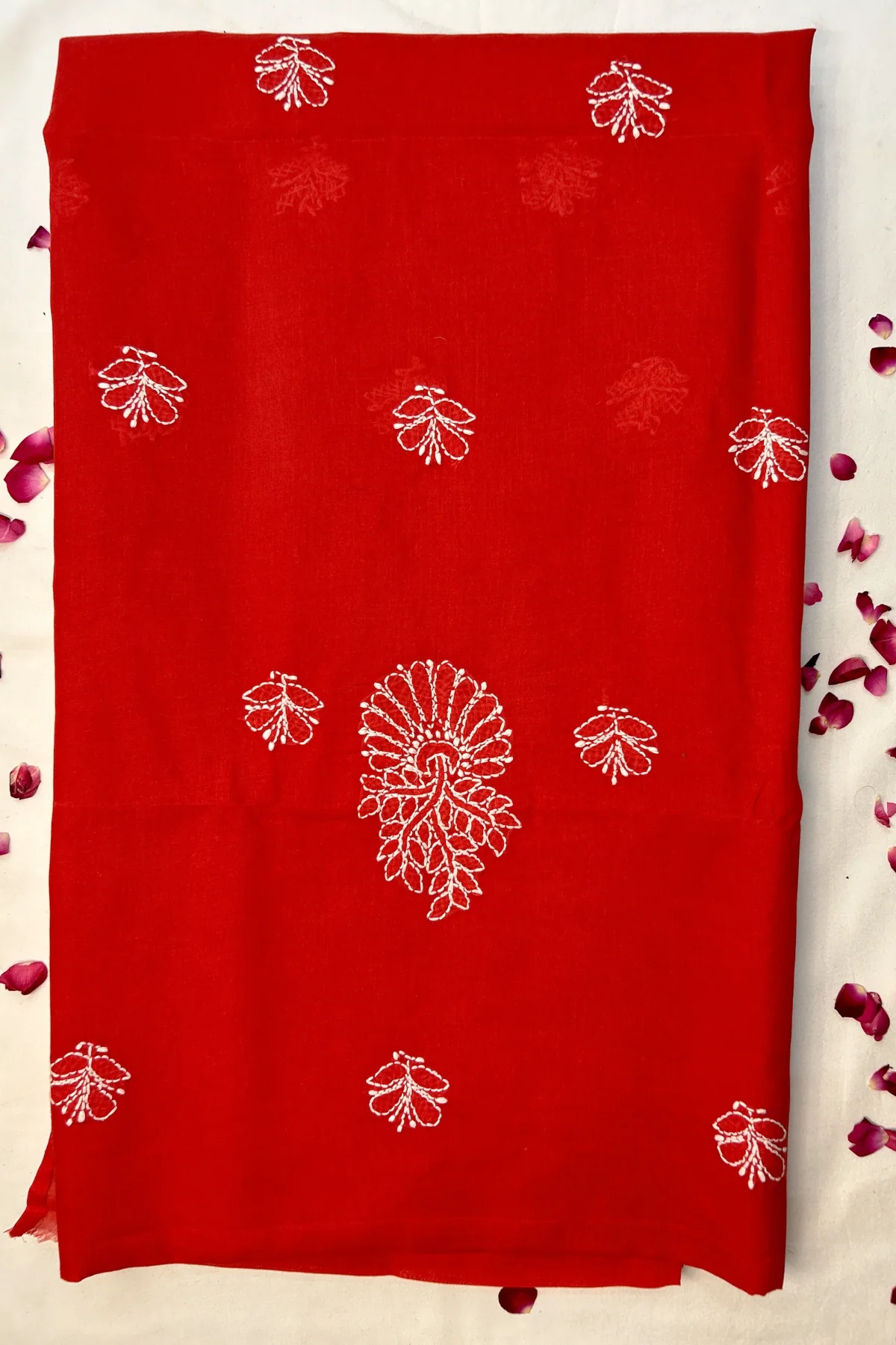 Arsh Handcrafted Red Cotton Unstitched Chikankari 3pc Suit - Image 3