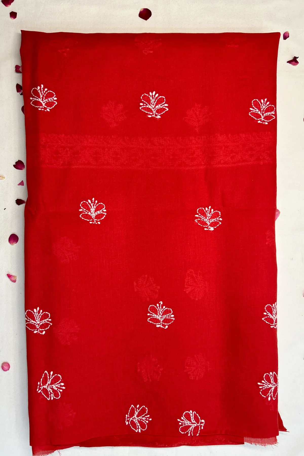 Arsh Handcrafted Red Cotton Unstitched Chikankari 3pc Suit - Image 4