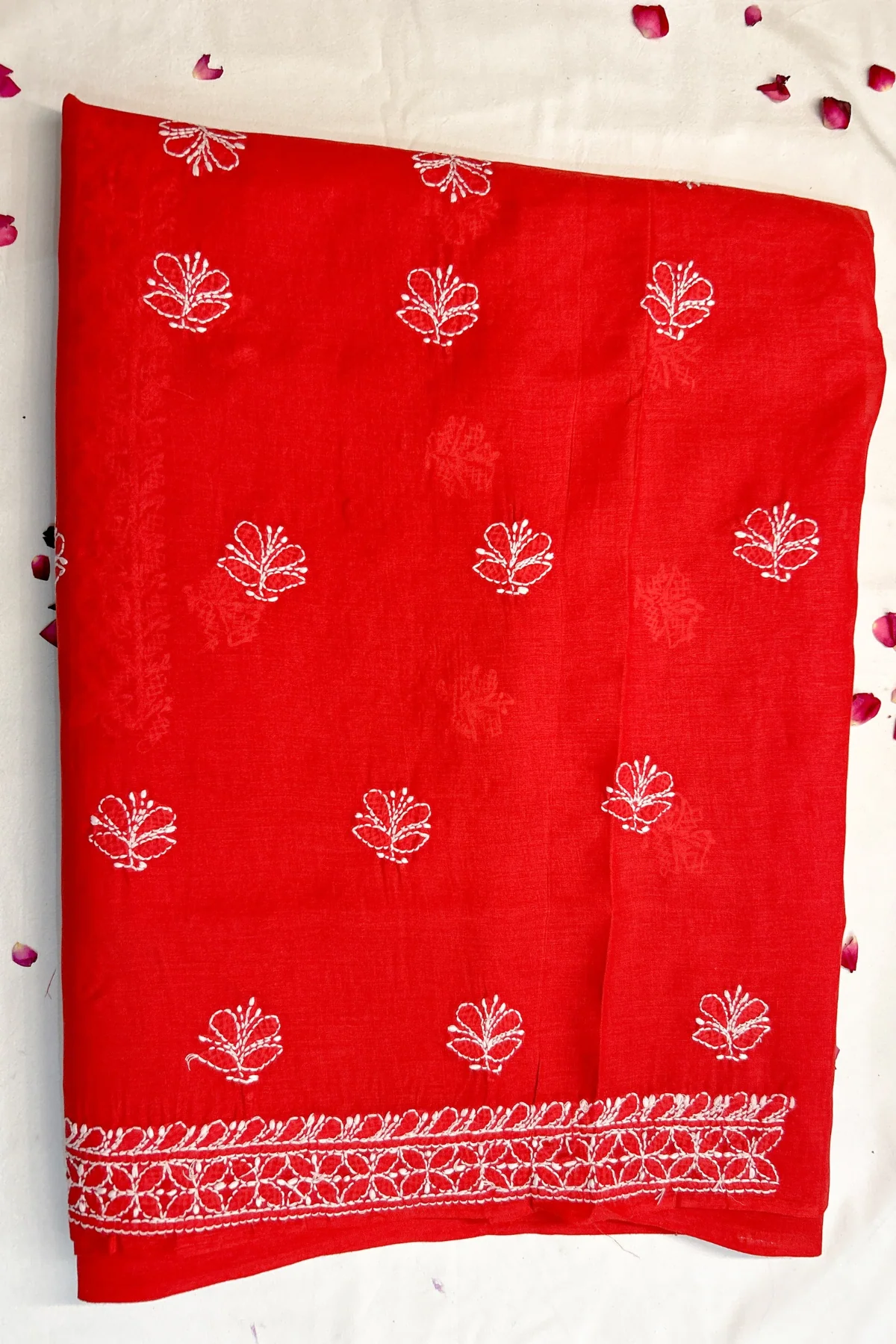 Arsh Handcrafted Red Cotton Unstitched Chikankari 3pc Suit - Image 5