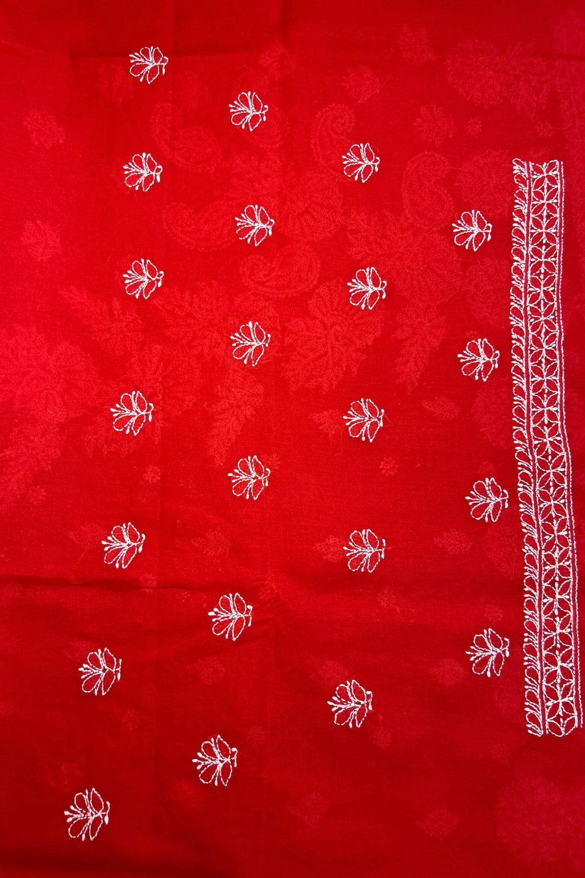 Arsh Handcrafted Red Cotton Unstitched Chikankari 3pc Suit - Image 6