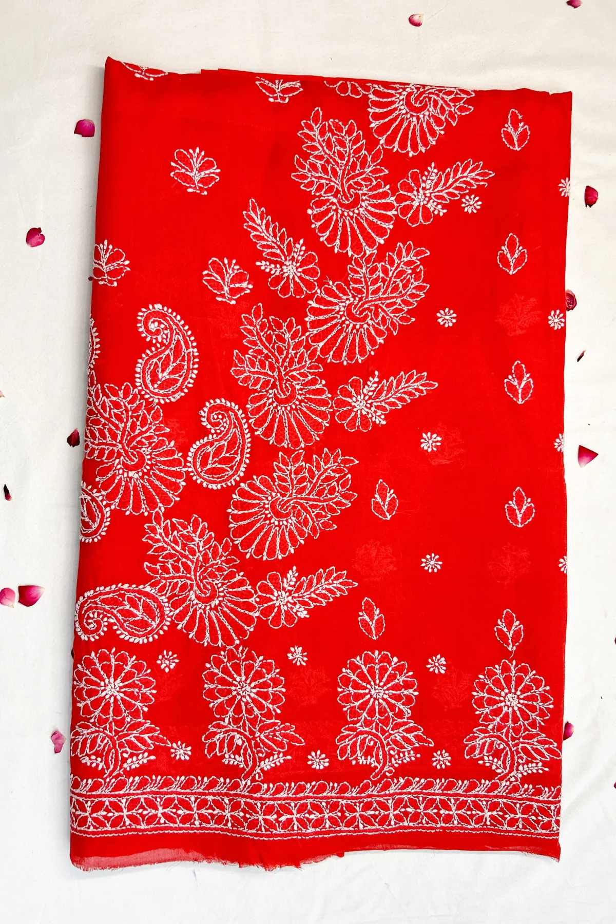 Arsh Handcrafted Red Cotton Unstitched Chikankari 3pc Suit - Image 7