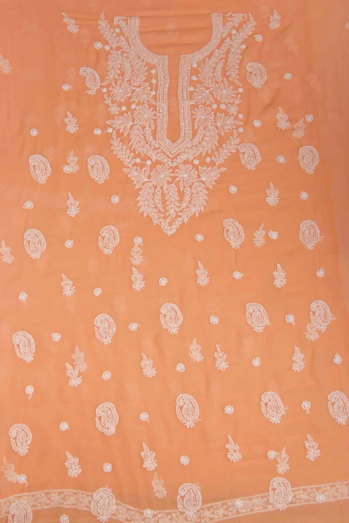 Arsh Handcrafted Salmon Orange Georgette Unstitched Chikankari 3pc Suit - Image 2
