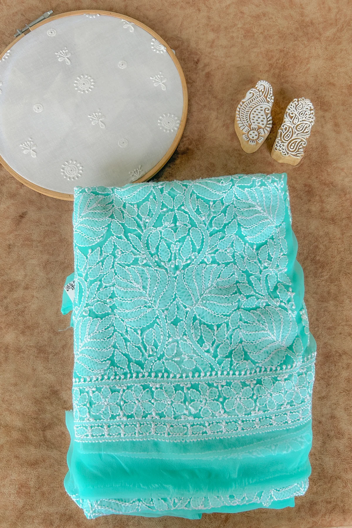 Arsh Handcrafted Sea Green Georgette Unstitched Chikankari 3pc Suit