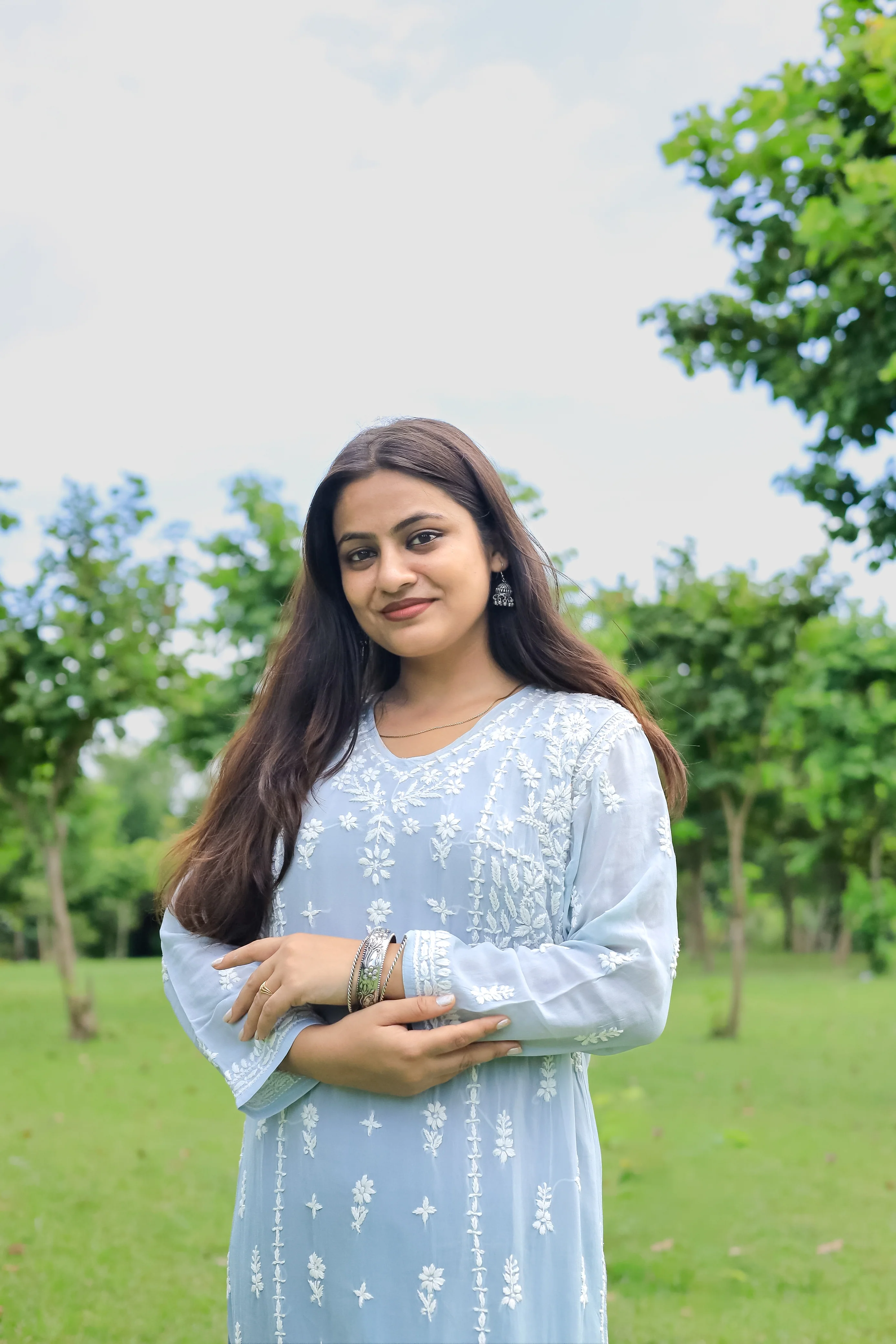 Arsh Handcrafted Powder Blue Pure Viscose Georgette Kurti - Image 3