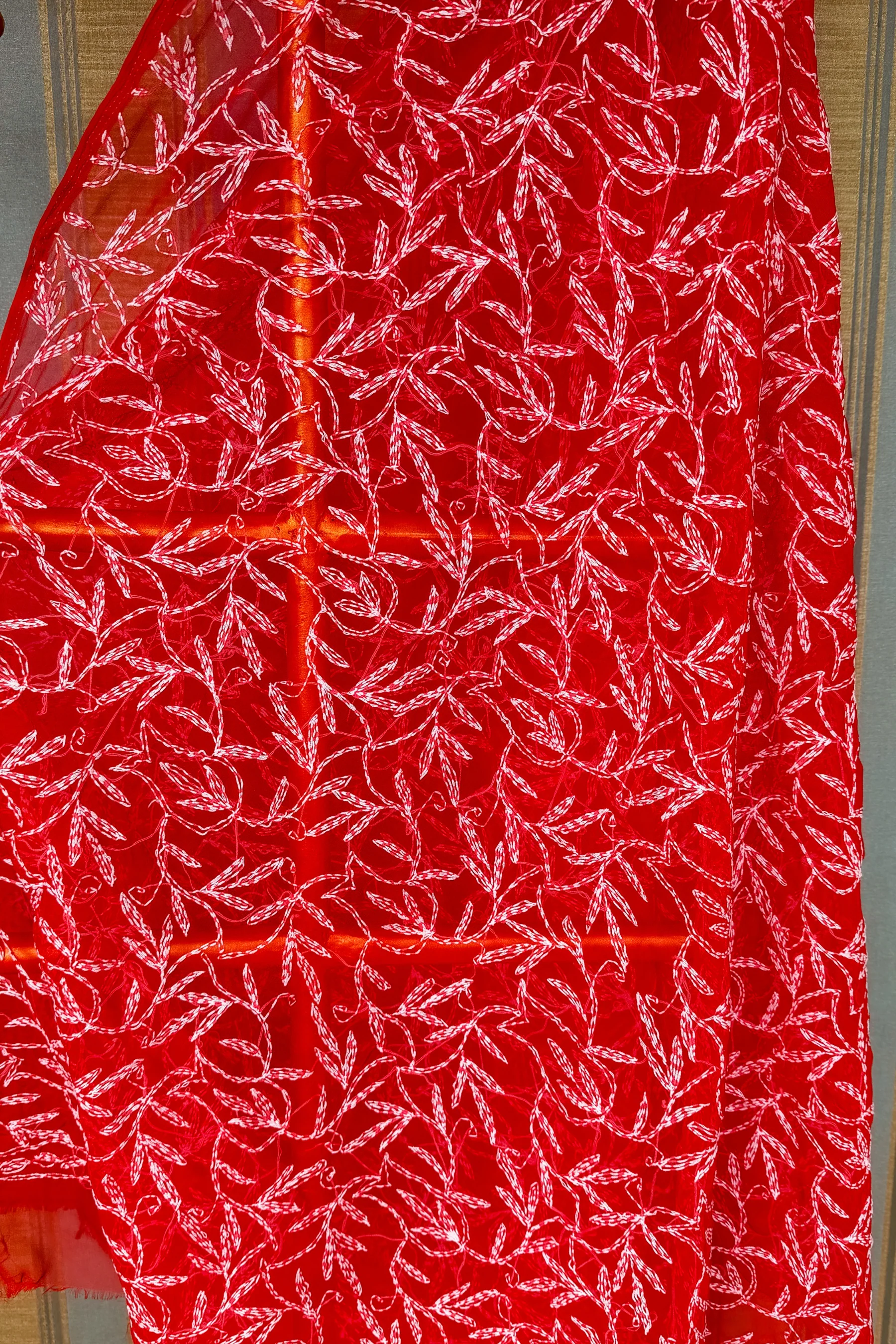 Arsh Handcrafted Semi Georgette Chikankari Red Dupatta - Image 2