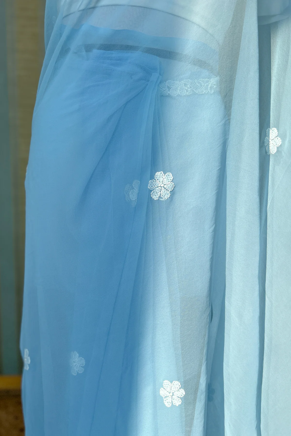 Arsh Handcrafted Semi Georgette Heavy Palla Blue Chikan Embroidered Saree - Image 7