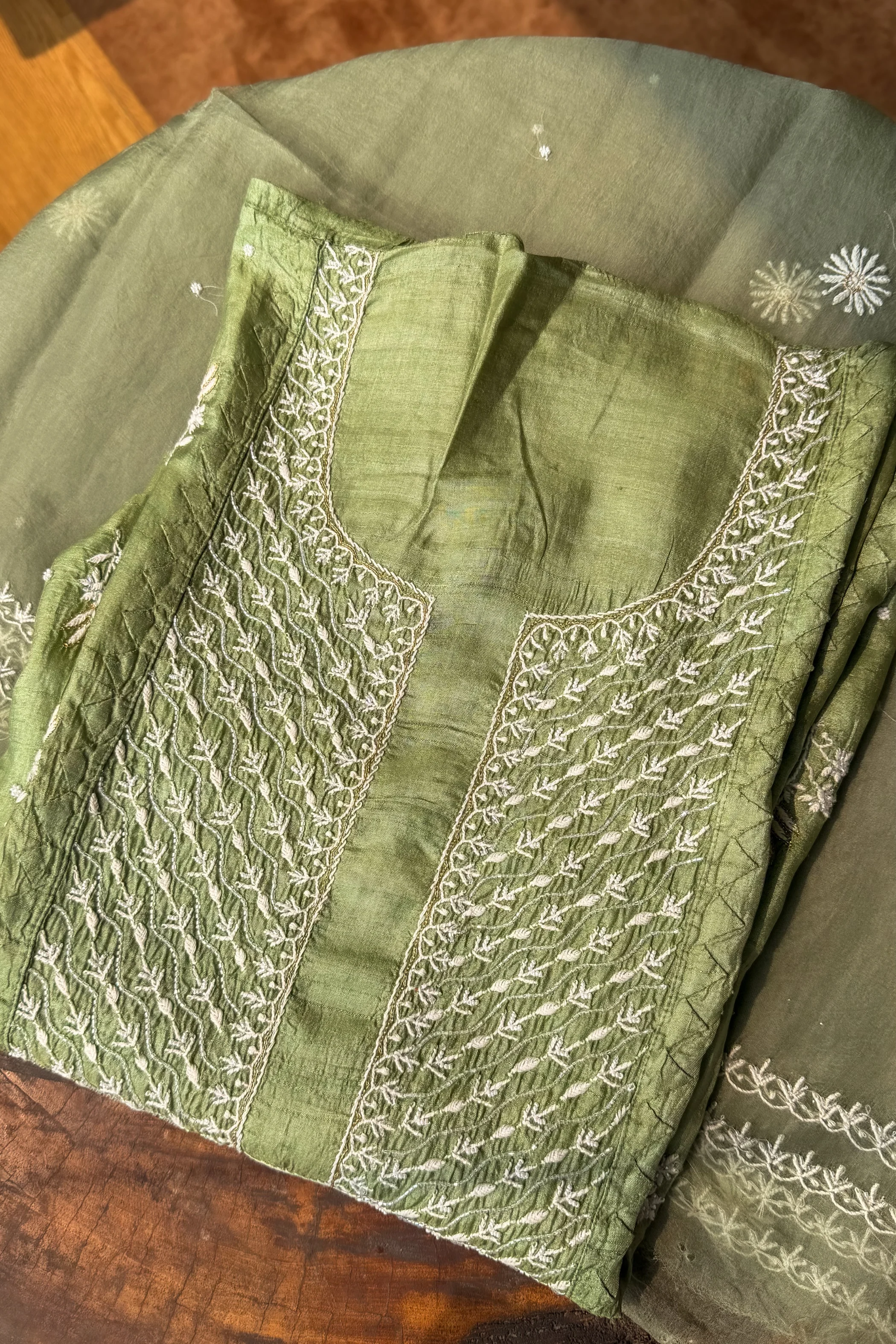 Arsh Handcrafted Pure Tusser Silk Kurti and Dupatta Set