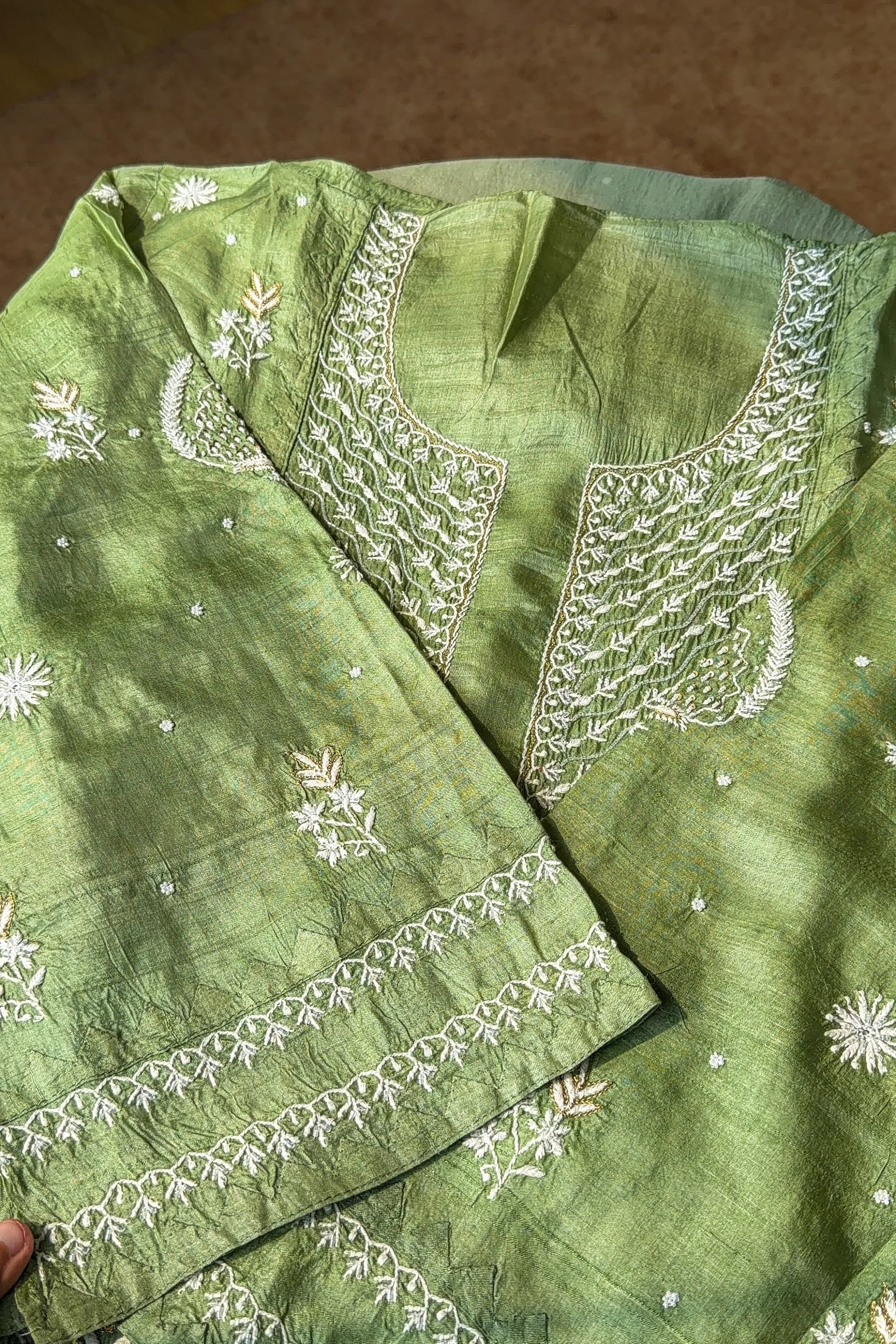 Arsh Handcrafted Pure Tusser Silk Kurti and Dupatta Set - Image 10