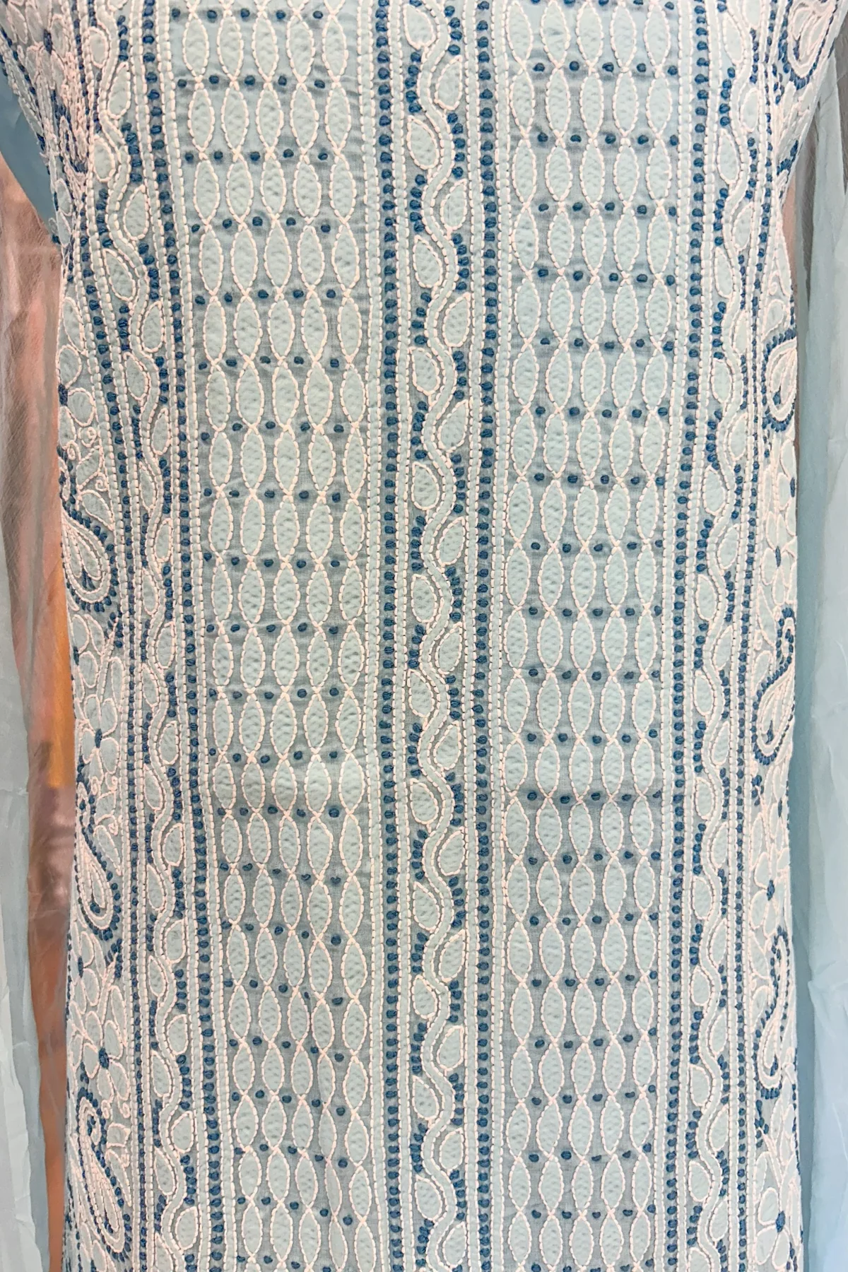 Arsh Handcrafted Sky Blue Cotton Unstitched Chikankari 3pc Suit - Image 8