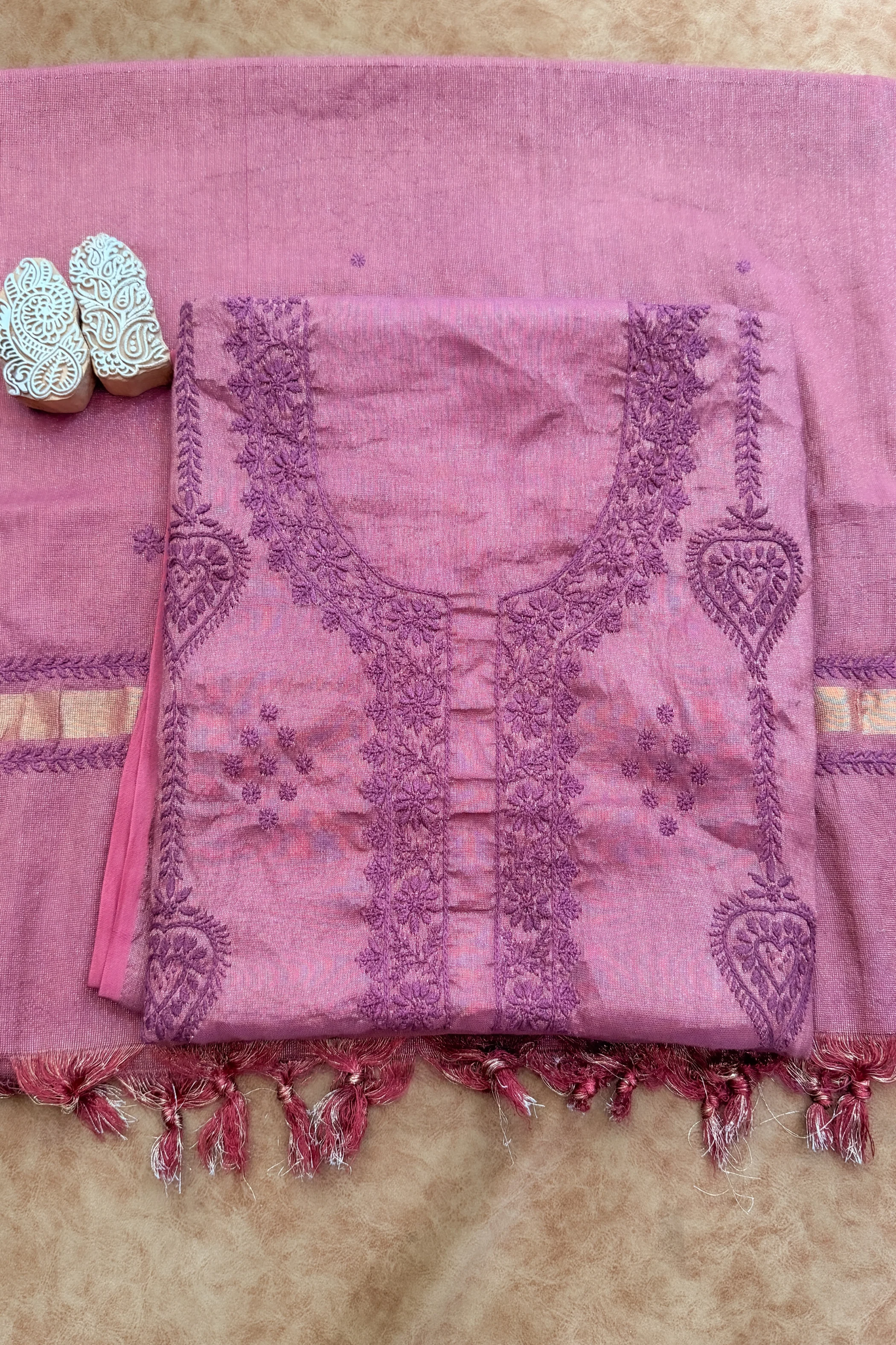 Arsh Handcrafted Pure Tissue Kurti and Dupatta Chikankari Set