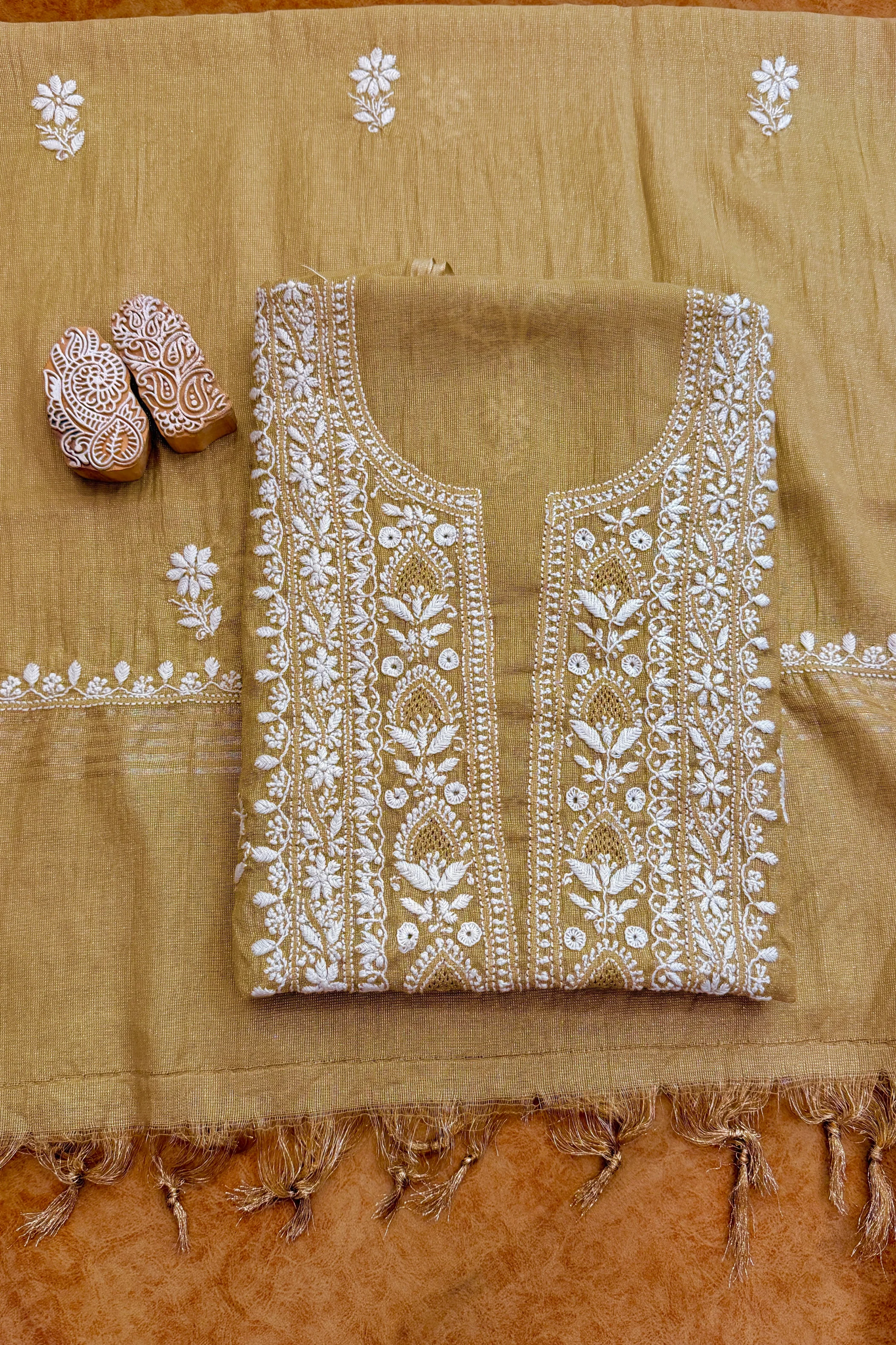 Arsh Handcrafted Pure Tissue Kurti and Dupatta Set