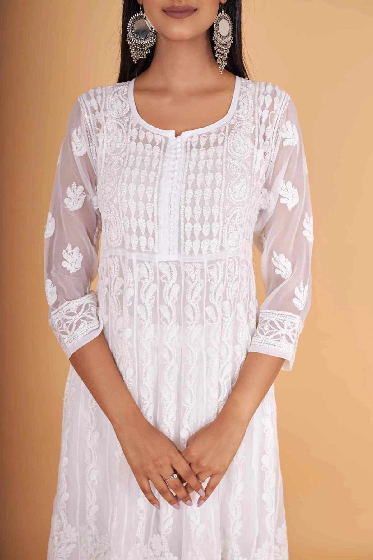 Arsh Handcrafted White Dyeable Georgette Fancy Heavy Anarkali - Image 2