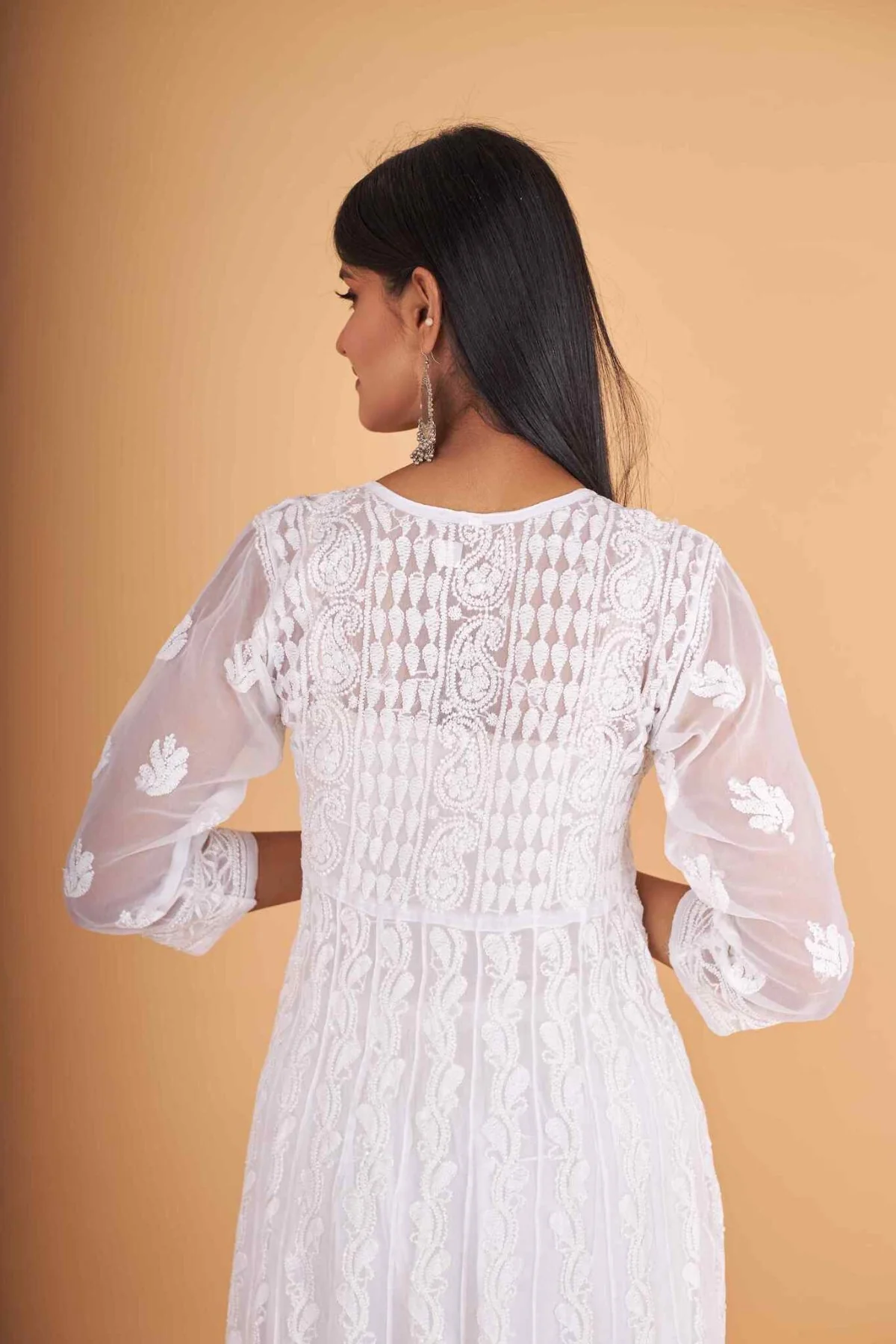 Arsh Handcrafted White Dyeable Georgette Fancy Heavy Anarkali - Image 4