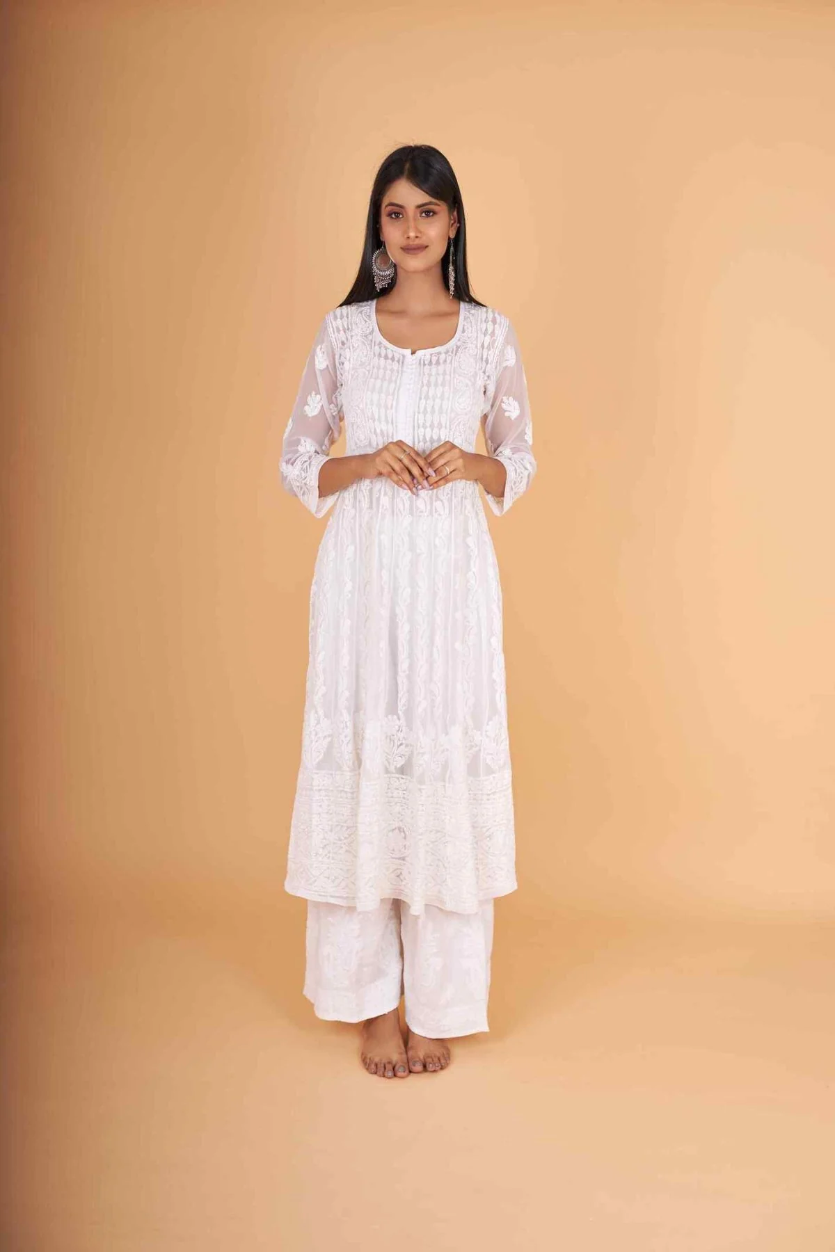 Arsh Handcrafted White Dyeable Georgette Fancy Heavy Anarkali - Image 5