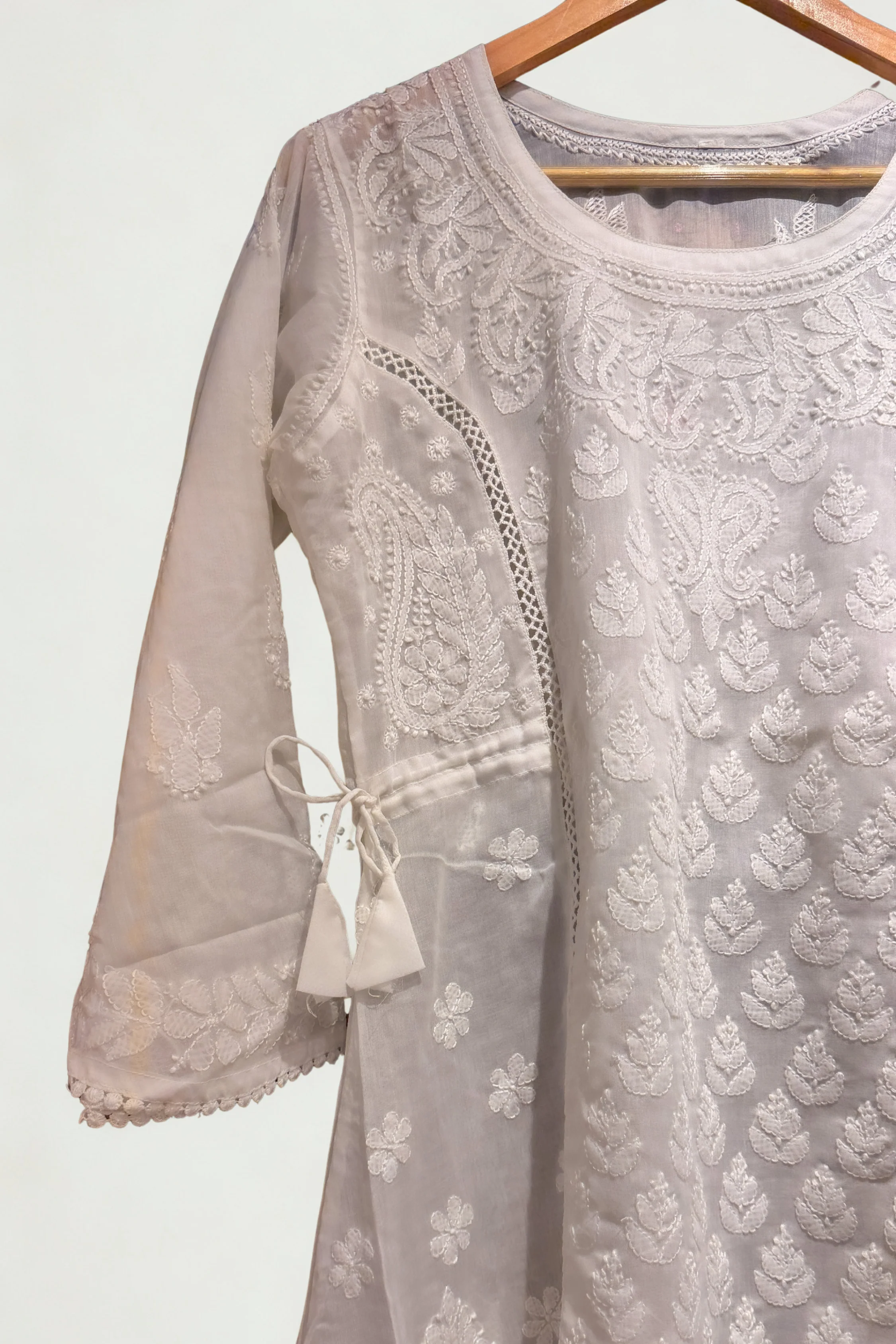 Arsh Handcrafted White Hand Embroidered Chikankari A-Line Top - Image 2