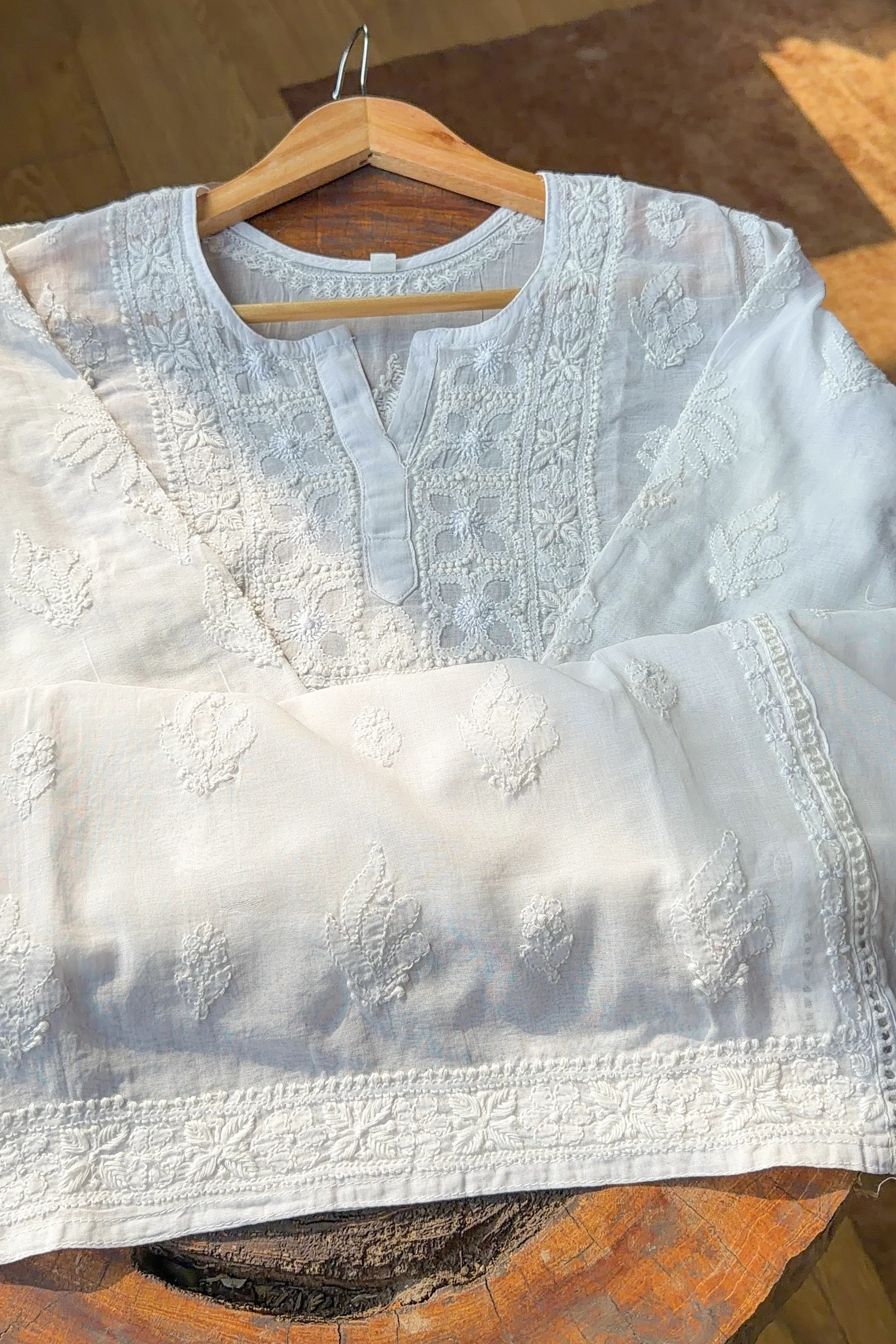 Arsh Handcrafted White Hand Embroidered Chikankari Top - Image 2
