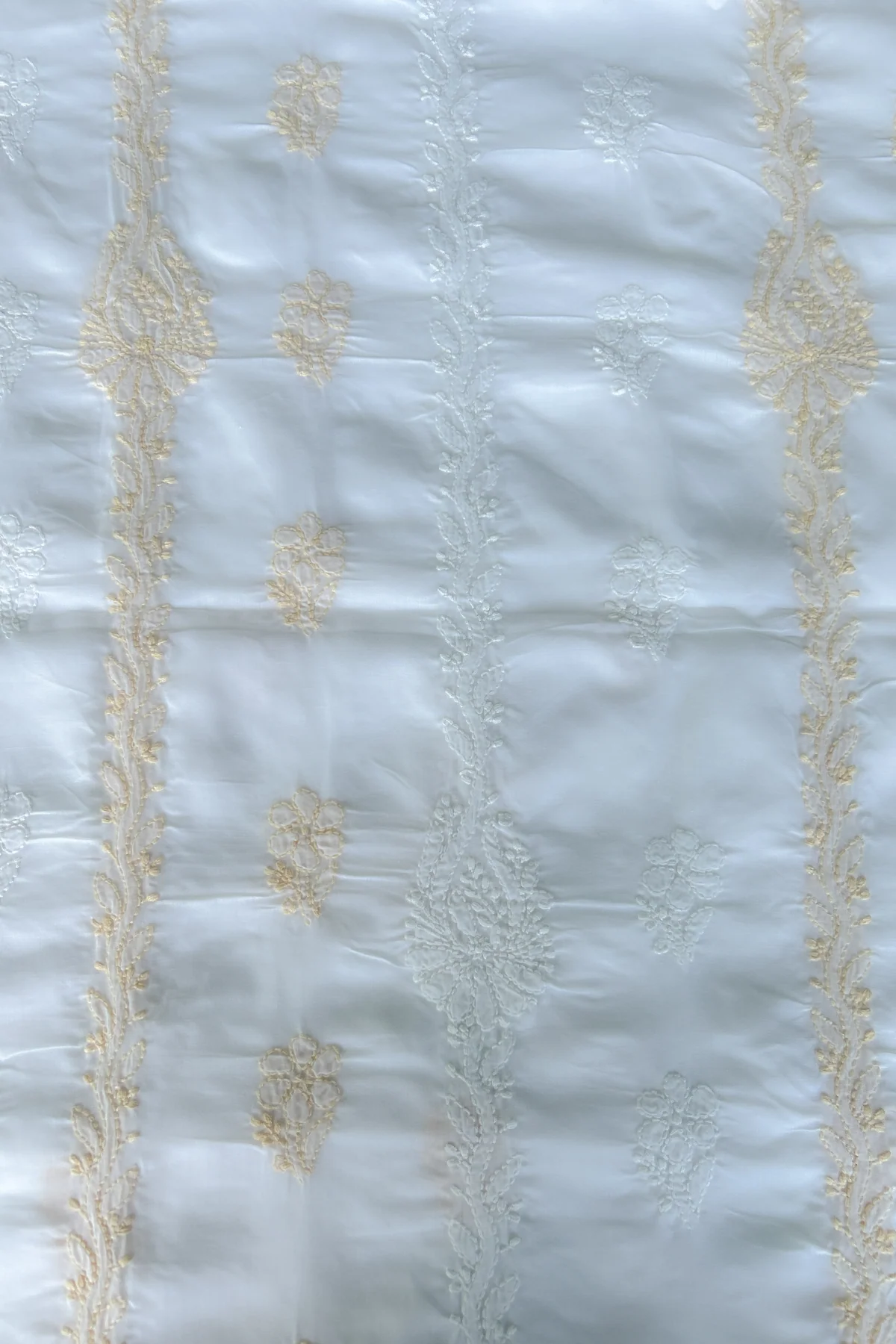 Arsh Handcrafted White & Fawn Cotton Unstitched Chikankari 3pc Suit Set - Image 2