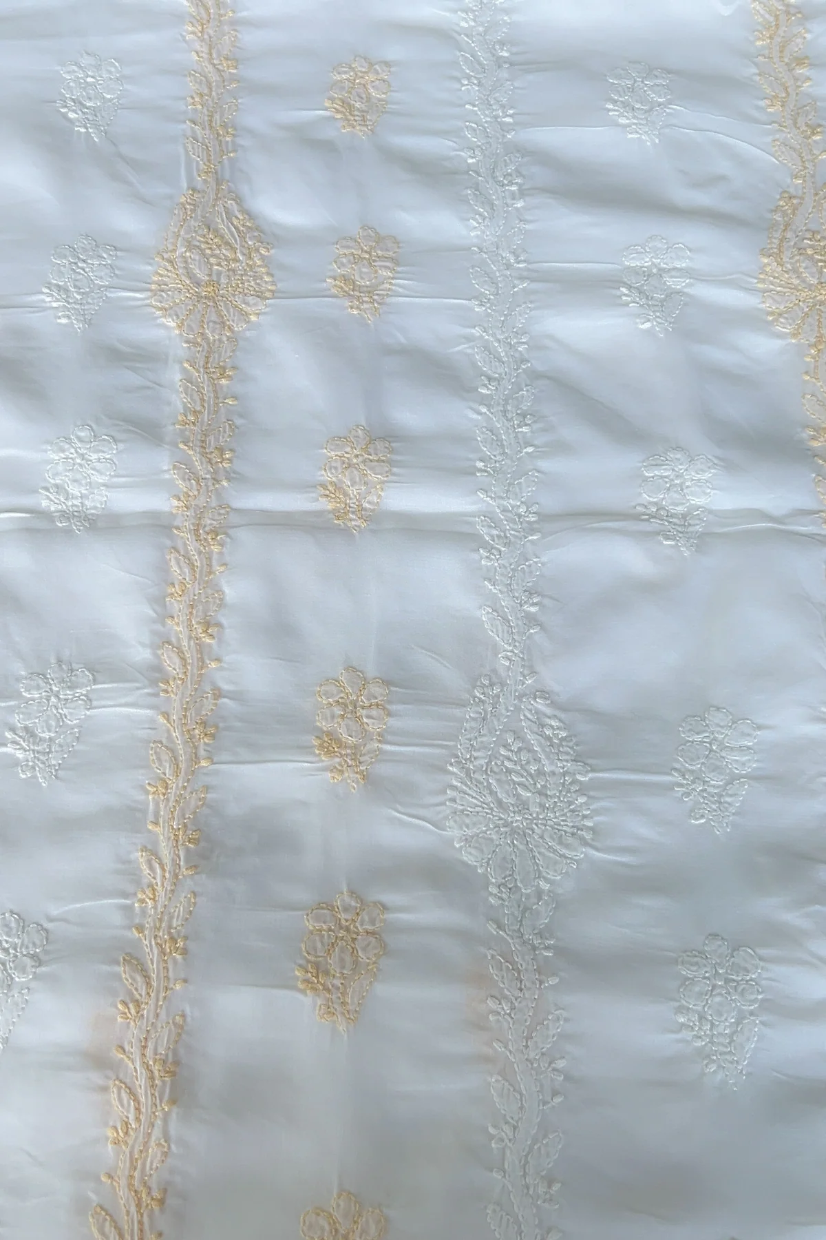 Arsh Handcrafted White & Fawn Cotton Unstitched Chikankari 3pc Suit Set - Image 3