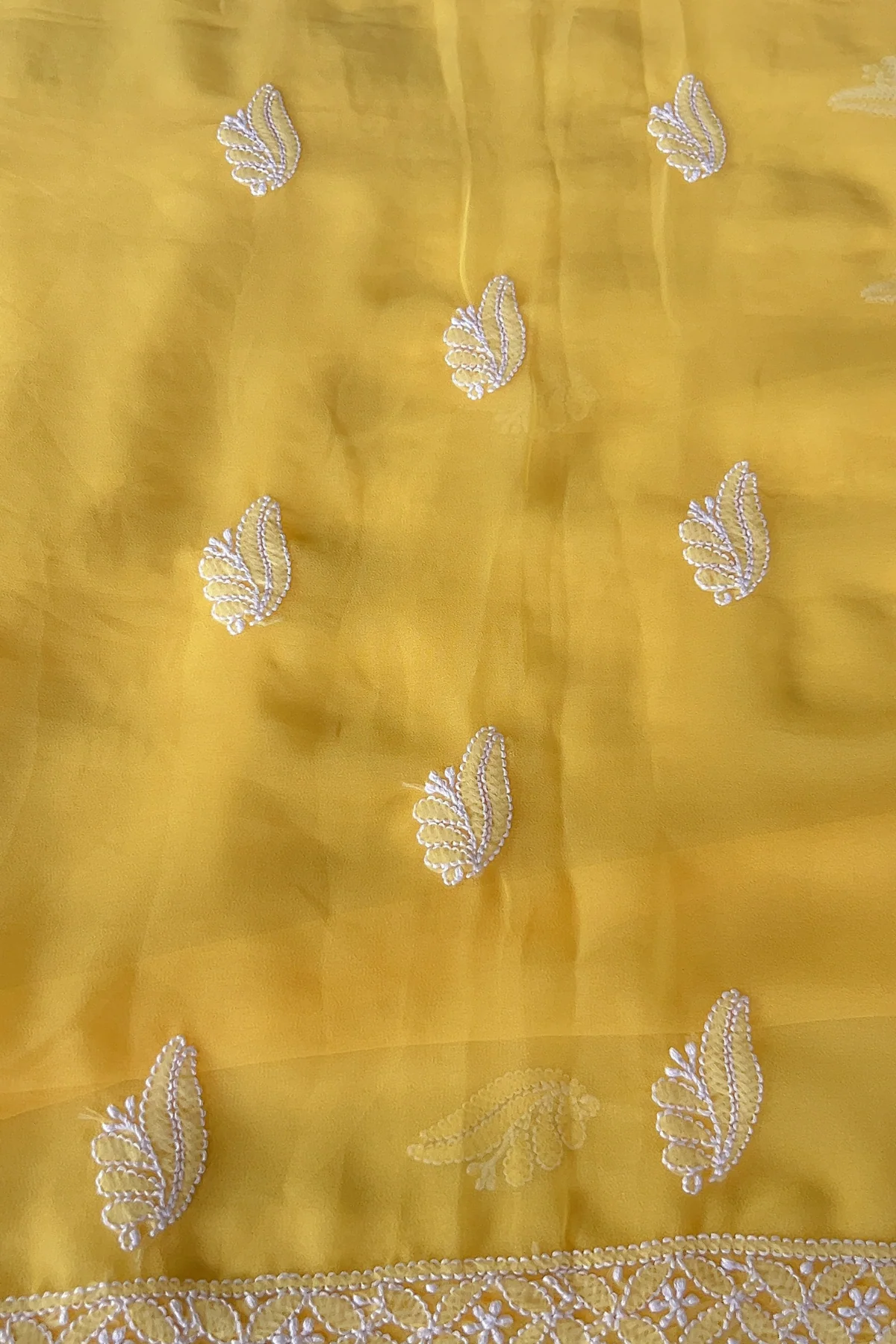 Arsh Handcrafted Yellow Georgette Unstitched Chikankari 3pc Suit Set - Image 2