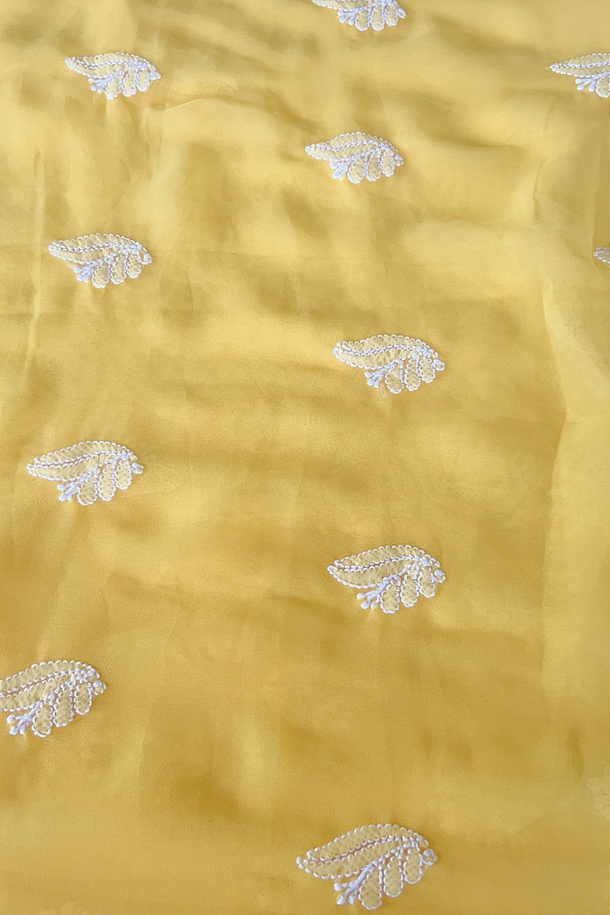 Arsh Handcrafted Yellow Georgette Unstitched Chikankari 3pc Suit Set - Image 4