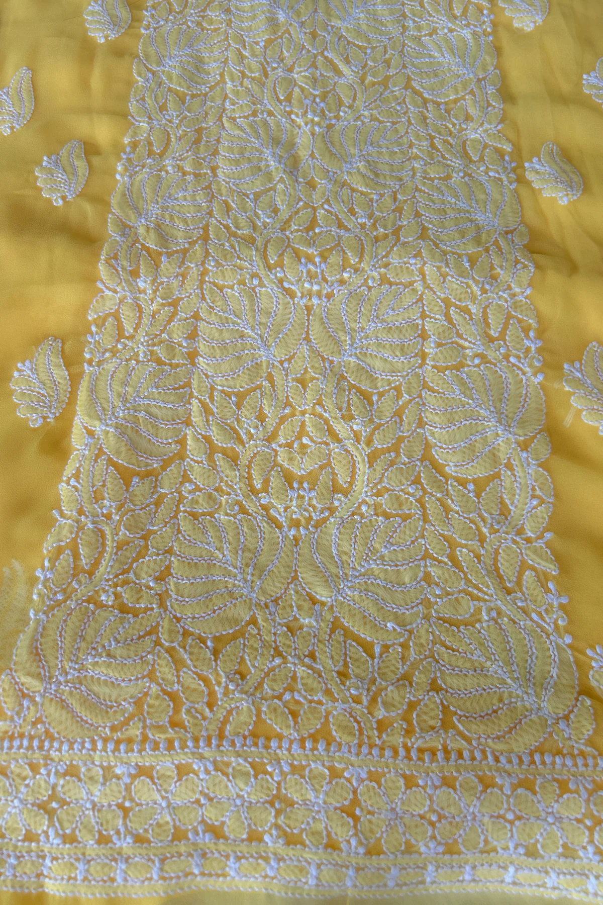 Arsh Handcrafted Yellow Georgette Unstitched Chikankari 3pc Suit Set - Image 5