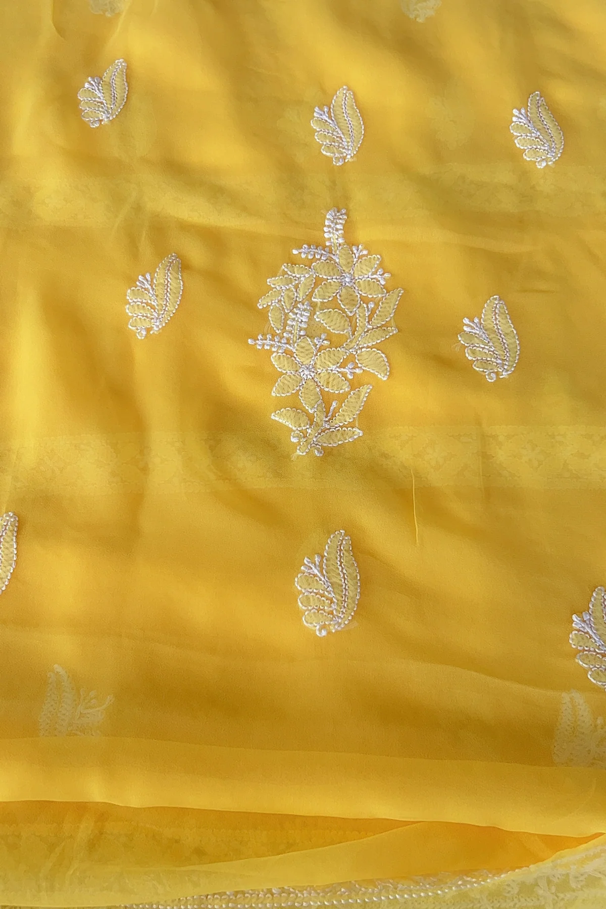 Arsh Handcrafted Yellow Georgette Unstitched Chikankari 3pc Suit Set - Image 6