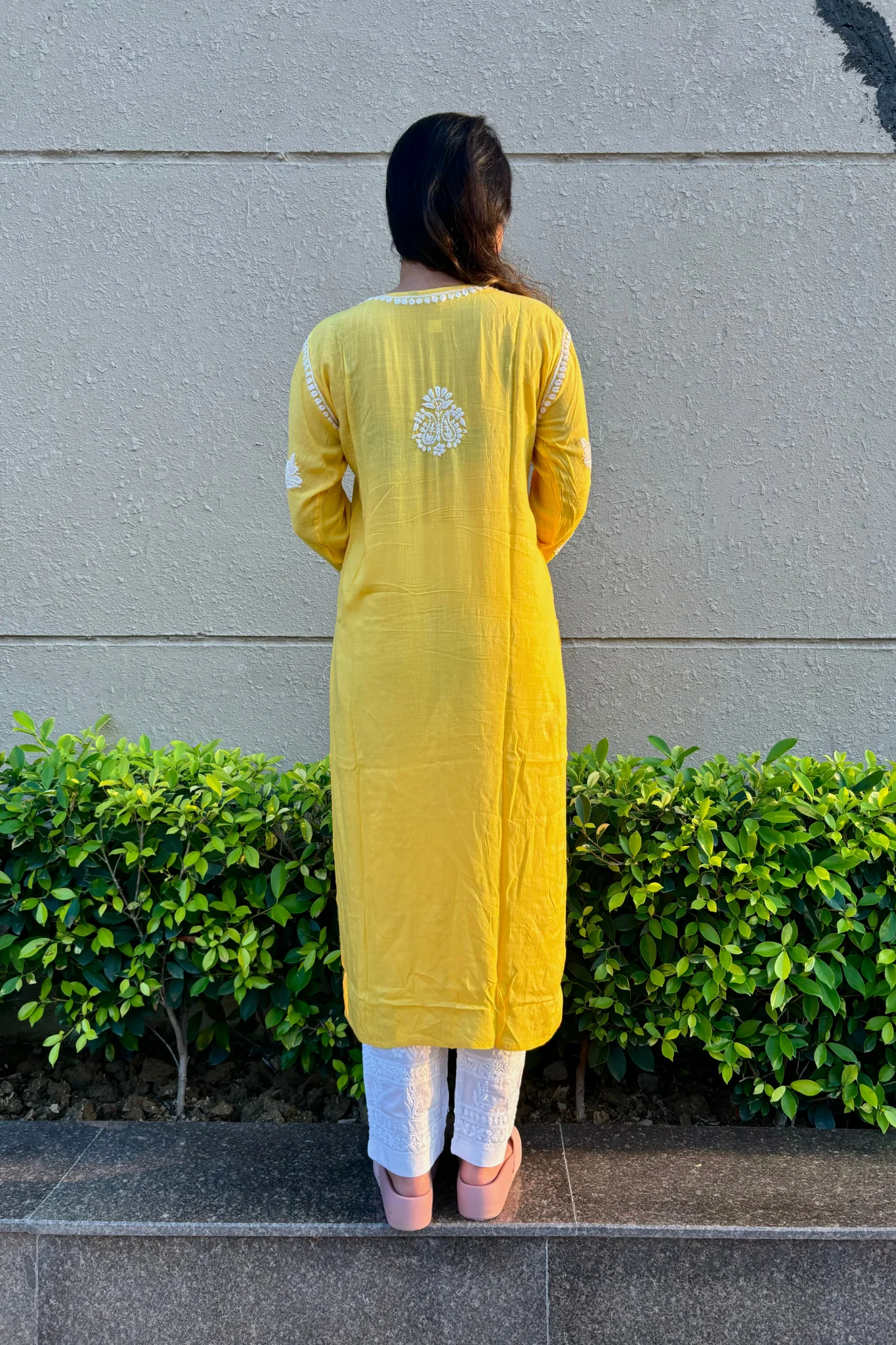 Arsh Handcrafted Yellow Salab Cotton Chikankari Kurti - Image 2
