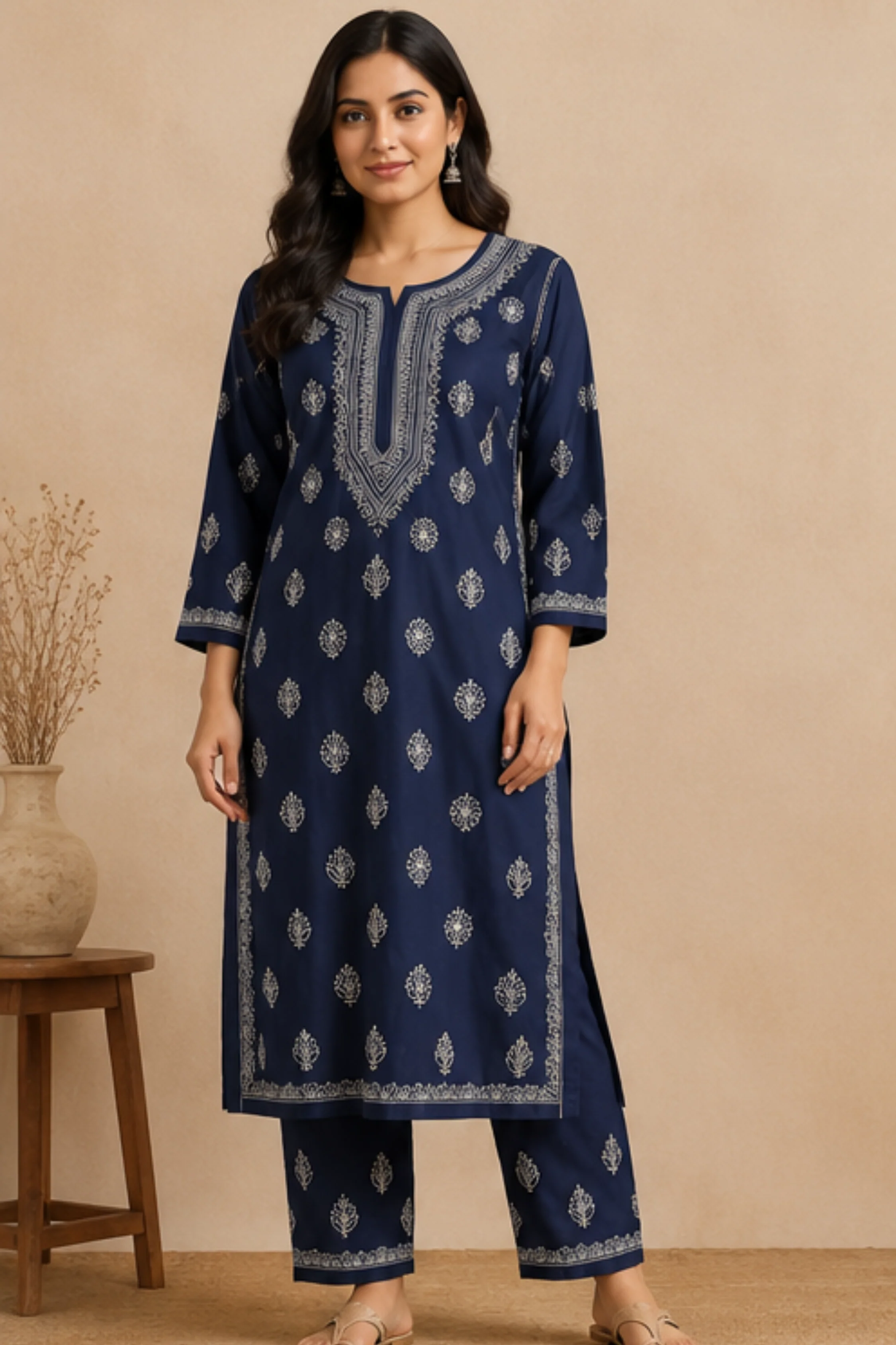 Arsh Hand Embroidered Chikan Muslin Chanderi Kurta and Pant Set - Image 2