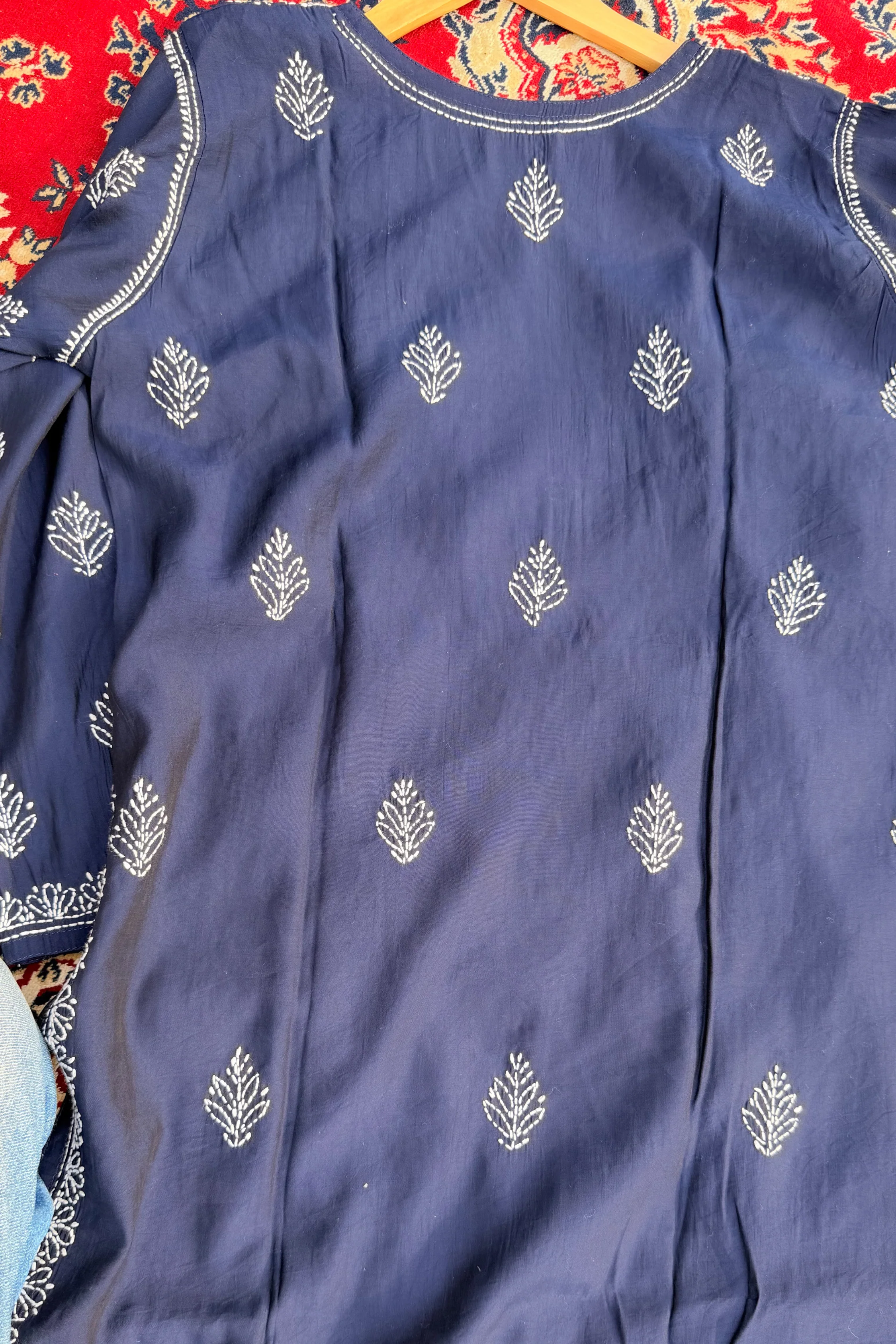 Arsh Hand Embroidered Chikan Muslin Chanderi Kurta and Pant Set - Image 4